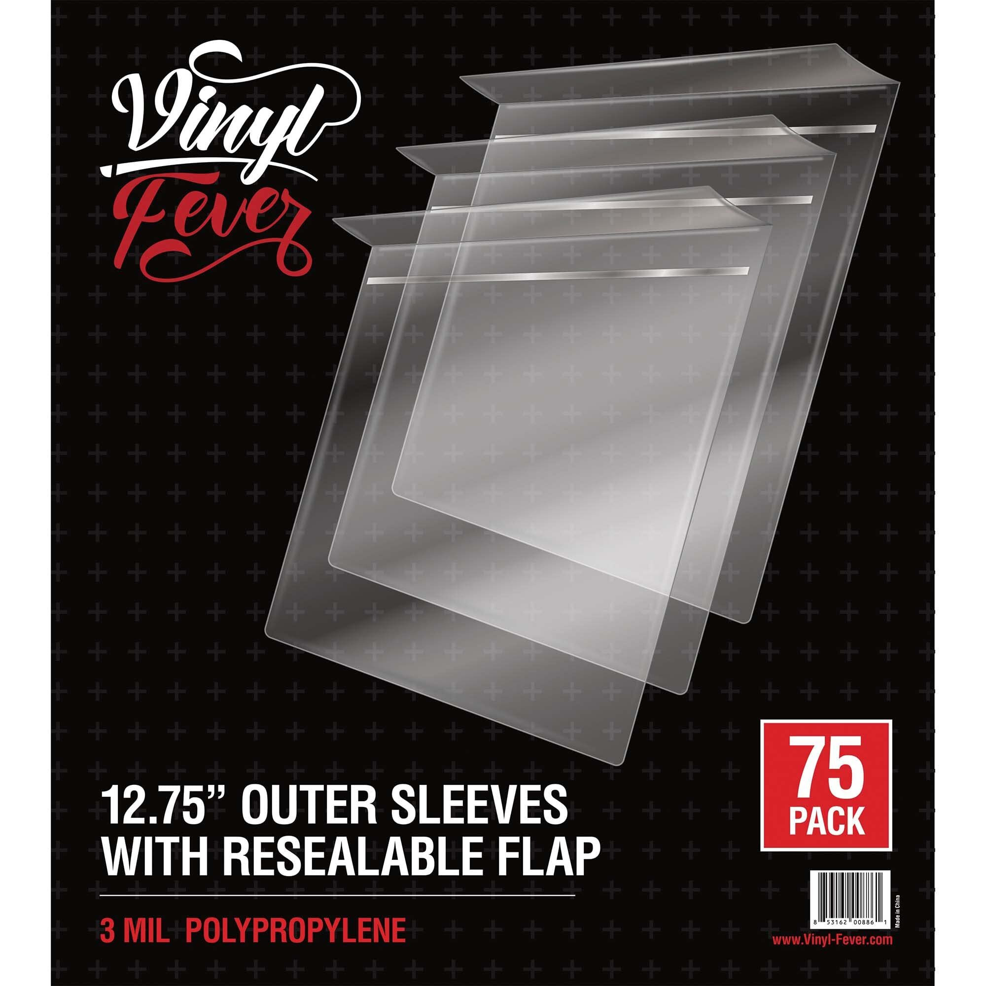 Resealable Record Outer Sleeves For 12"" Vinyl Records (75 Pack) | 3 Mil Polypropylene Covers With Flap | Premium Vinyl Protective Sleeves That Cover And Seal Albums Completely To Prevent Damage