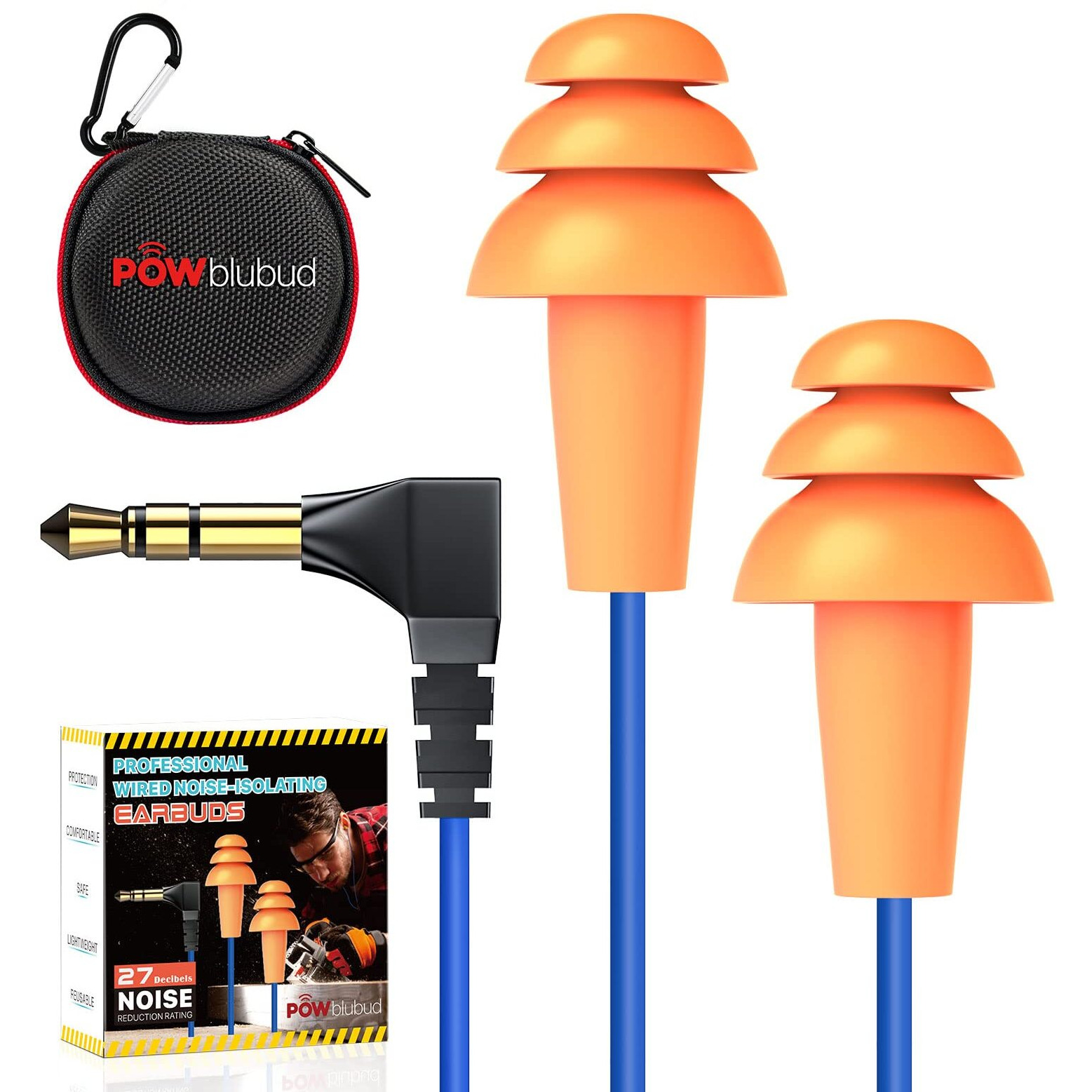 Powblubud Ear Plug Headphones For Work  Work Safety Earbuds | Noise Reducing Sweatproof Hidden In-Ear Headphones  Isolating Earplugs  Osha Compliant Hearing Protection For Industrial Construction