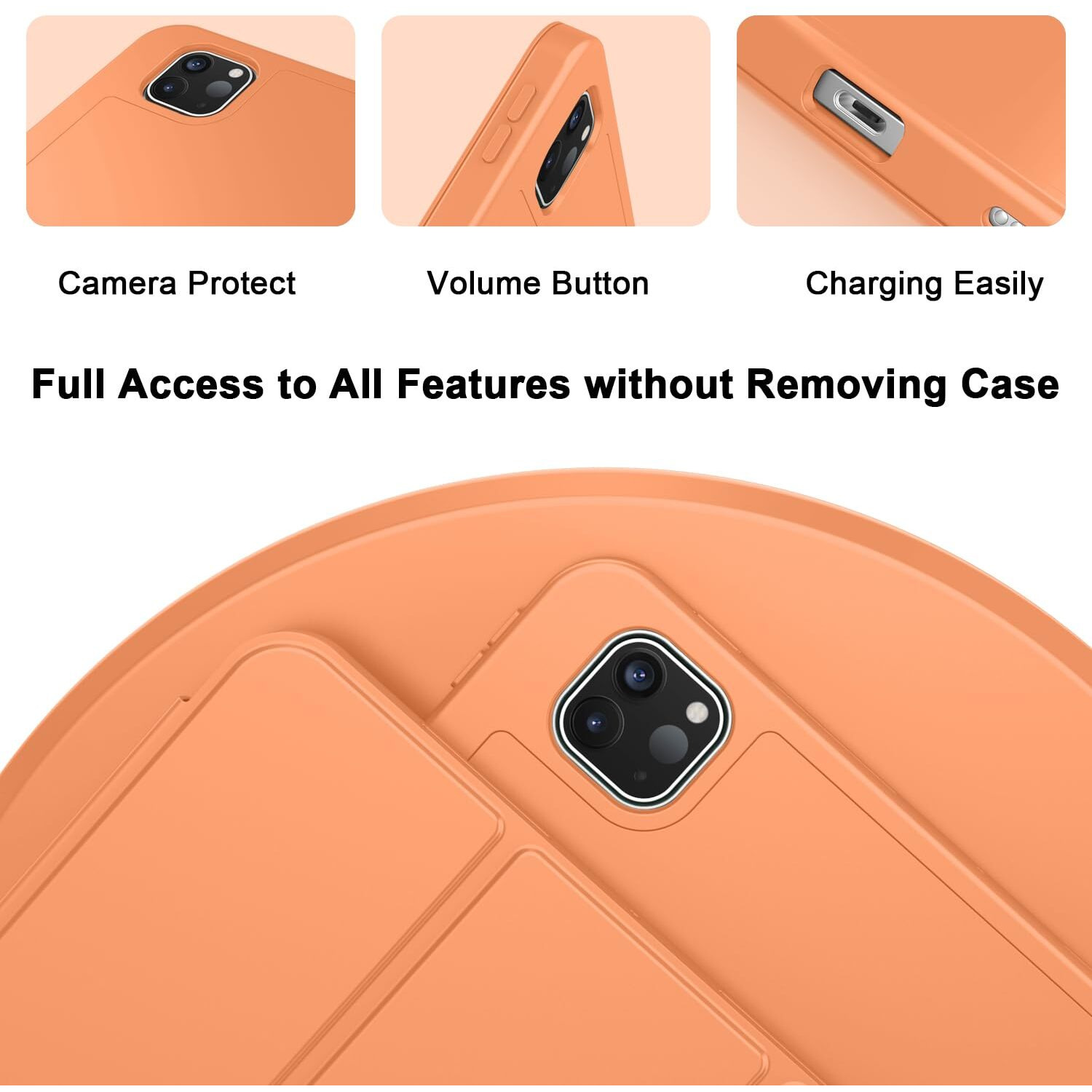 Zryxal New Ipad Pro 13 Inch Case M4 (2024 Model  7Th Generation) With Pencil Holder  Smart Ipad Case [Support Pencil Pro And Pencil (Usb-C)]  Support Touch Id And Auto Wake/Sleep (Orange)