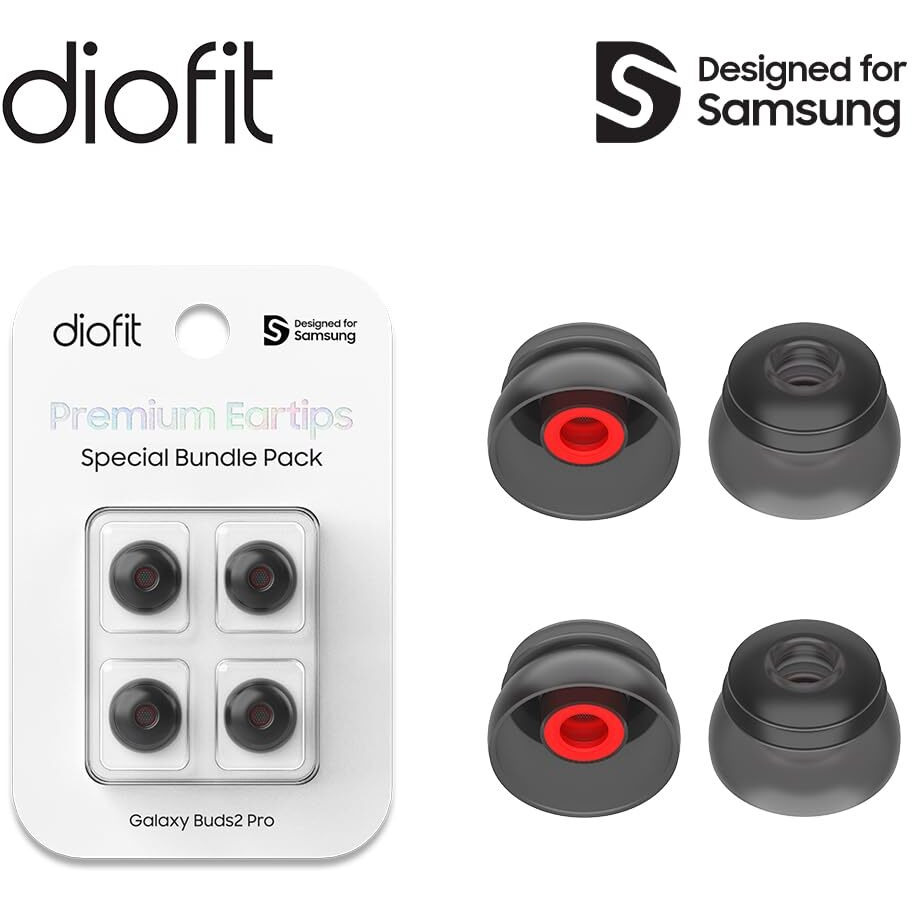 Diofit/Galaxy Buds2 Pro Buds Eartips Compatible For Samsung & Beats (Silicone Black(L))