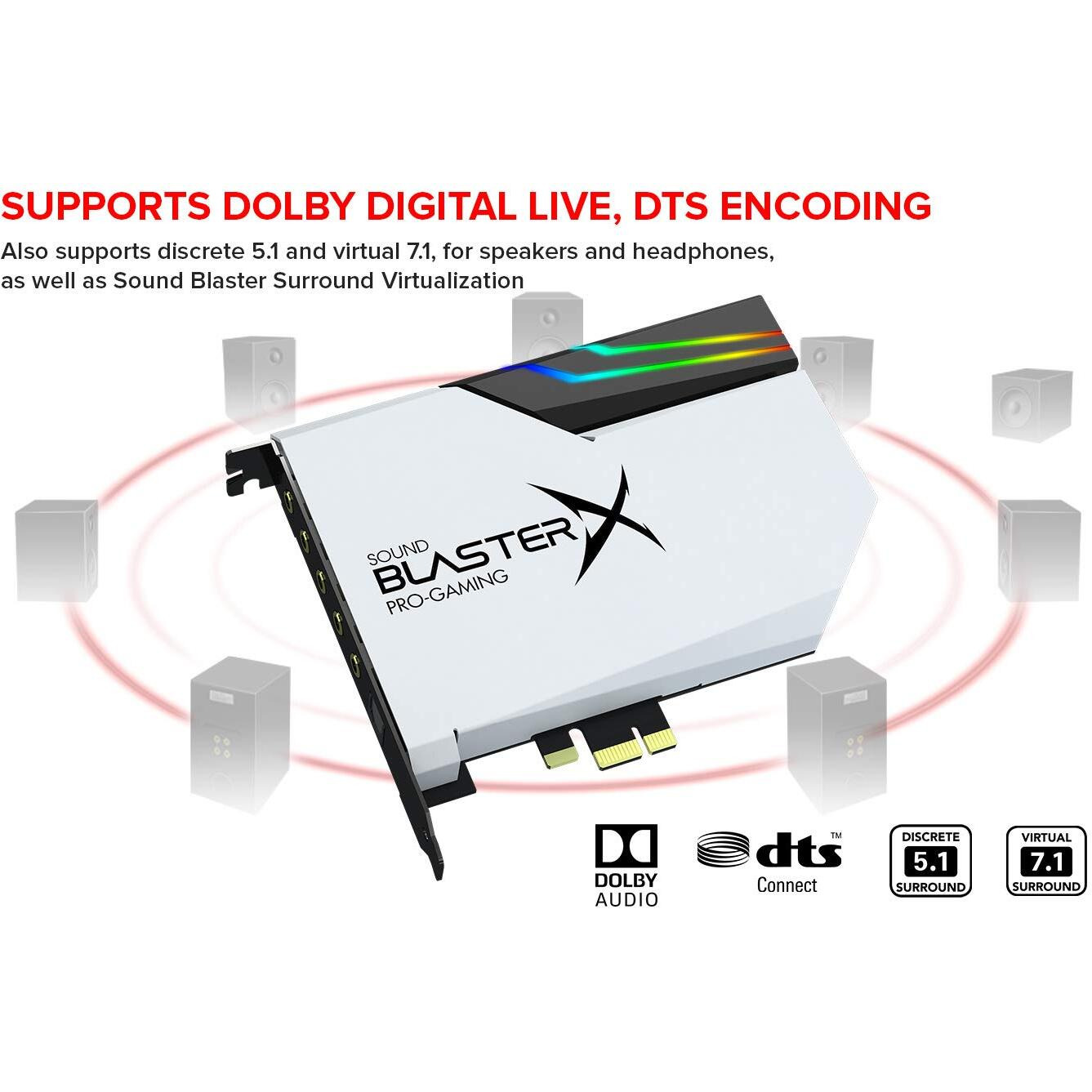 Creative Sound Blasterx Ae-5 Plus Pure Edition Sabre32 Ultra-Class 32-Bit/384Khz Pci-E Gaming Sound Card And Dac With Dolby Digital And Dts  Xamp Discrete Headphone Bi-Amp  122Db Snr  Rgb Led Strips