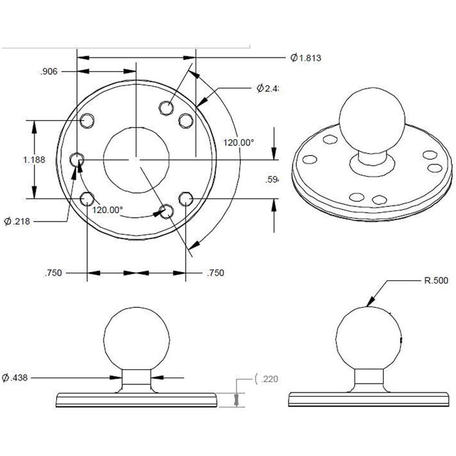 Ram Mounts Gps Round Plate With Ball Ram-B-202U With B Size 1"" Ball