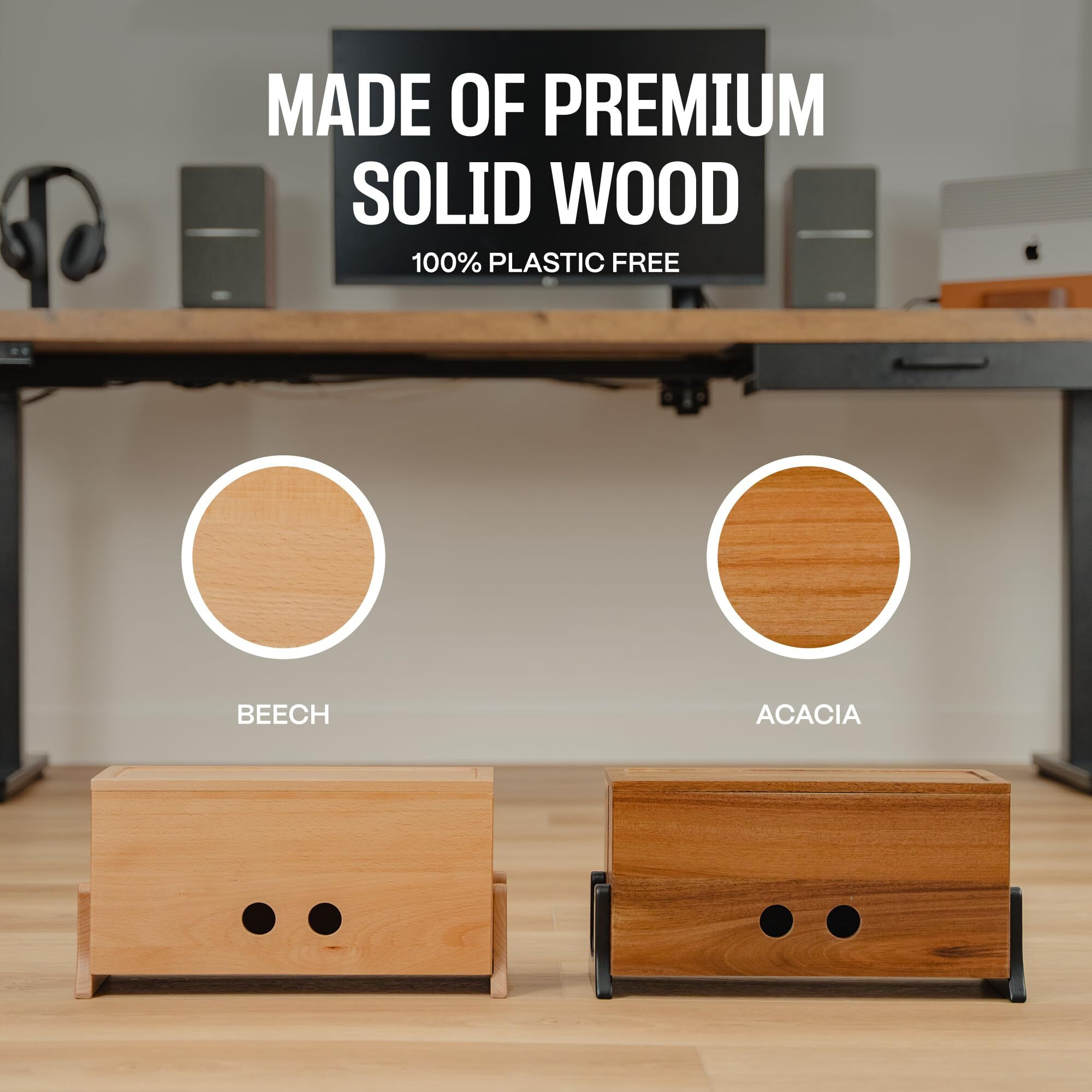 Extra Large Cable Management Box Wood Cord Organizer Box - Cable Box Organizer Cord Box Hider - Power Strip Box Hider Cable Storage Box For Office  Tv Wires  Desk Cord Organizer (Solid Acacia)