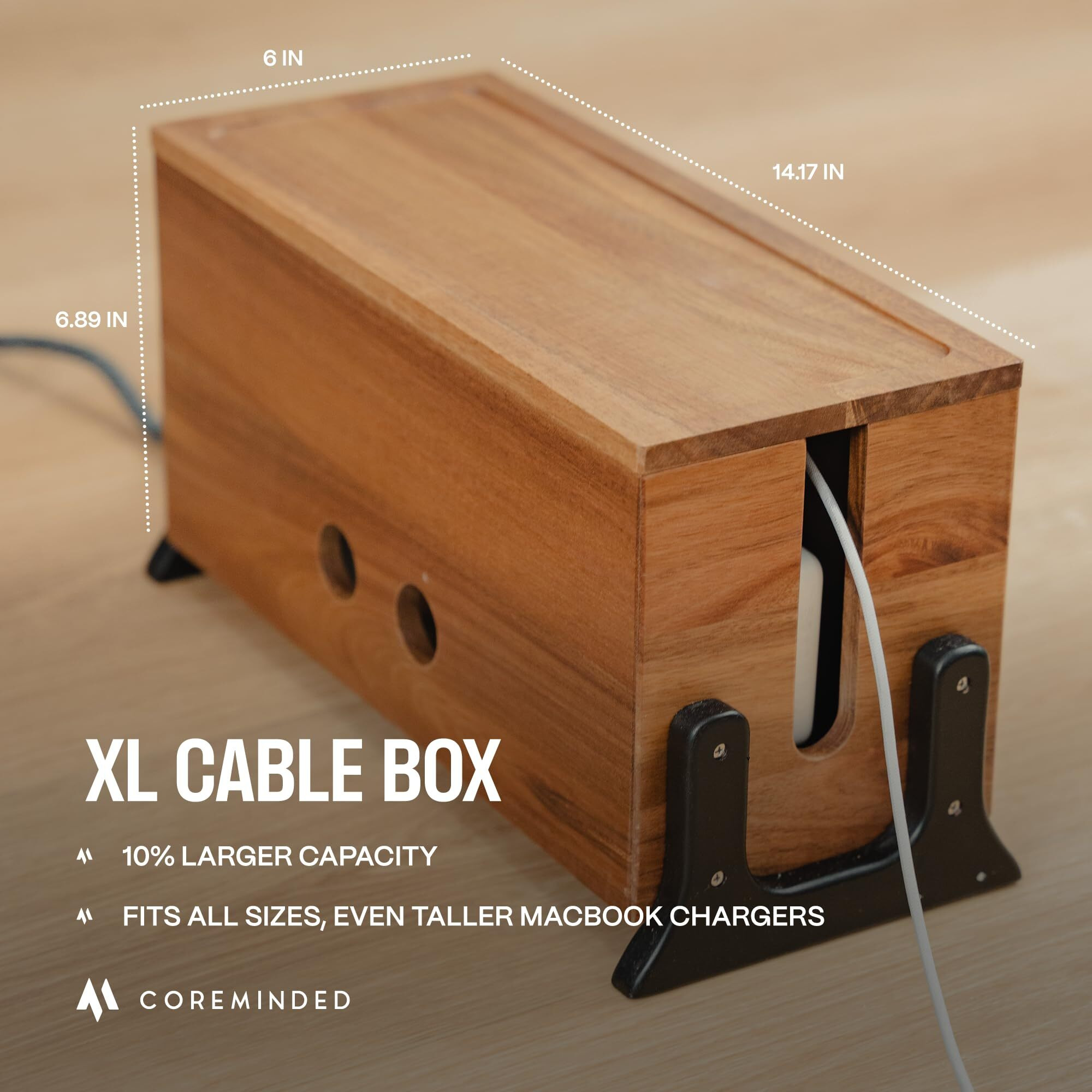Extra Large Cable Management Box Wood Cord Organizer Box - Cable Box Organizer Cord Box Hider - Power Strip Box Hider Cable Storage Box For Office  Tv Wires  Desk Cord Organizer (Solid Acacia)