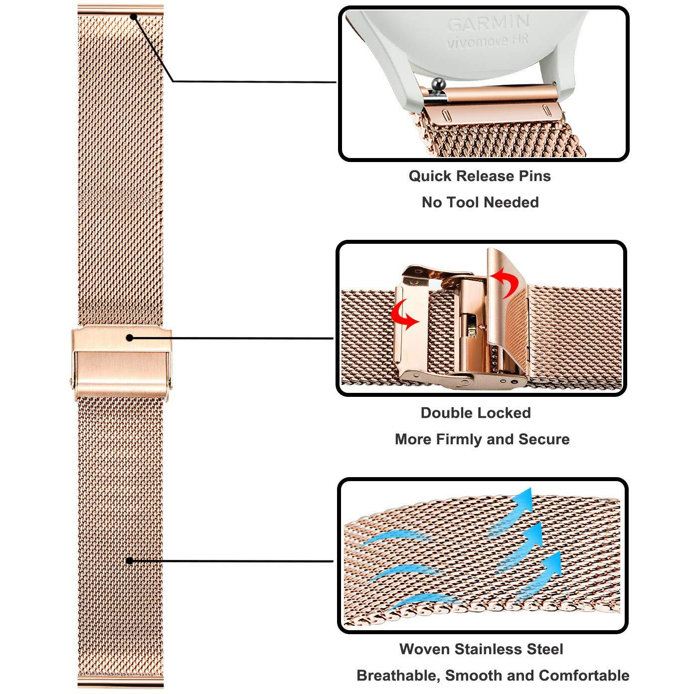 Trumirr For Garmin Vivomove Hr/Vivoactive 3 / Vivoactive 5 Watchband Women Men  Mesh Stainless Steel Watch Band For Garmin Venu/Venu Sq/Venu Sq 2 / Vivomove 3 / Luxe/Style/Trend