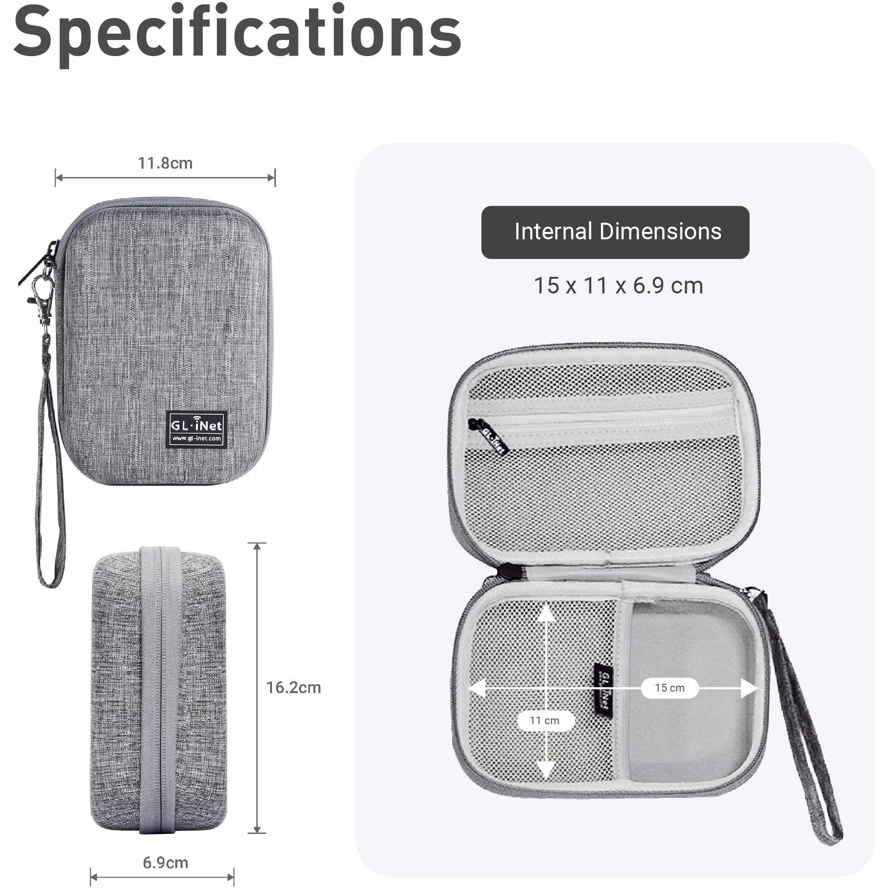 Gl.Inet Gadget Organizer Case For Travel Routers Gl-Axt1800/ Mt3000/ Sft1200/ E750/ A1300  Chargers  Cables  And Accessories  Durable Pouch  Hand-Carry Eva Bag  Anti-Shock  Water Resistant (Grey)