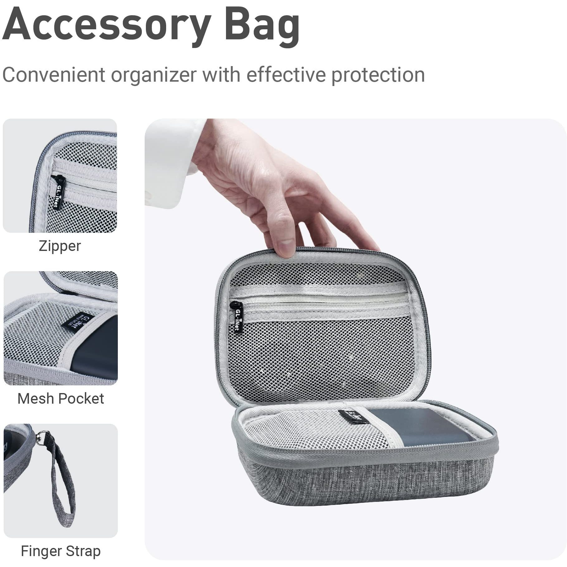 Gl.Inet Gadget Organizer Case For Travel Routers Gl-Axt1800/ Mt3000/ Sft1200/ E750/ A1300  Chargers  Cables  And Accessories  Durable Pouch  Hand-Carry Eva Bag  Anti-Shock  Water Resistant (Grey)