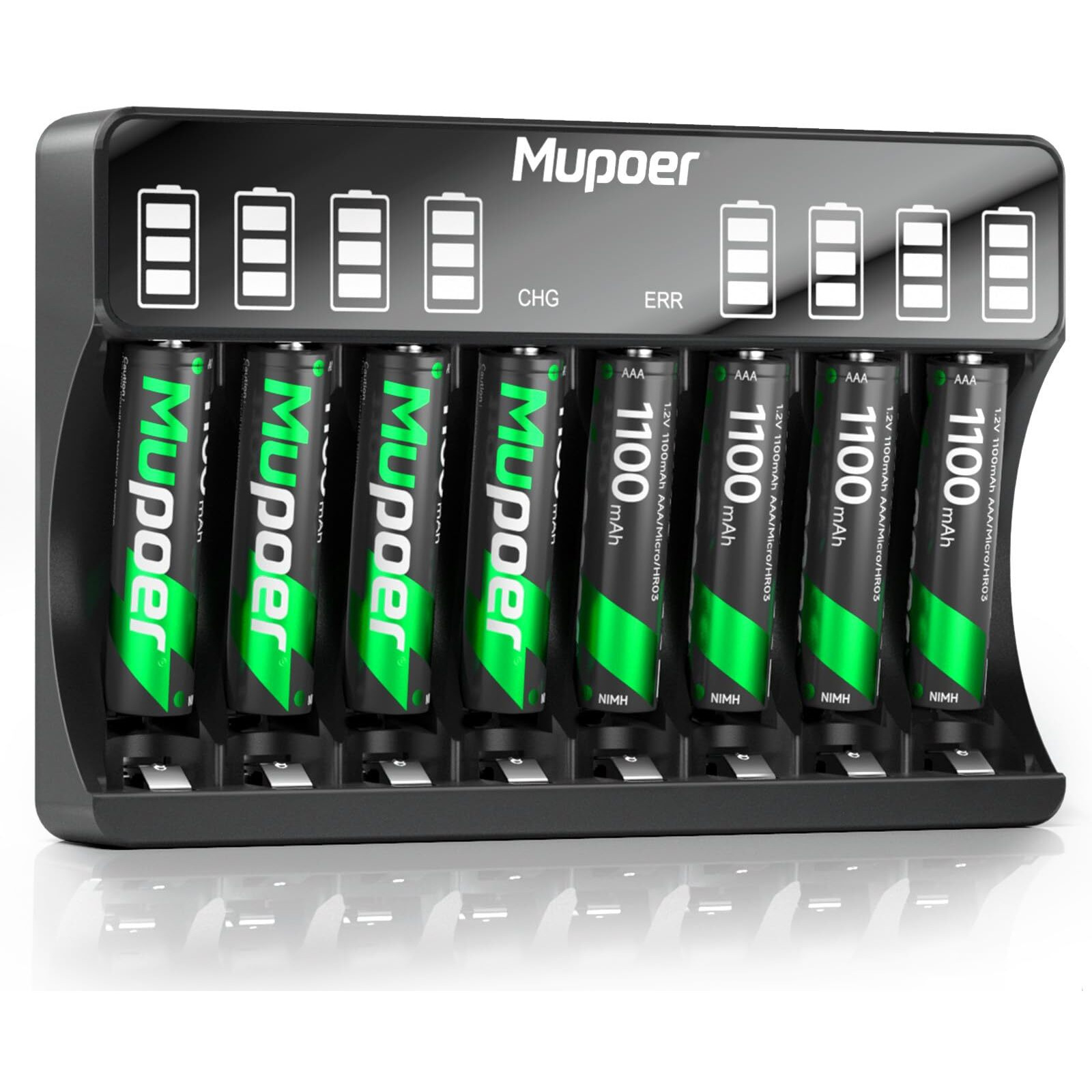 Mupoer Lcd Battery Charger With 8 X Aaa Rechargeable Batteries  Individual Aa Aaa Battery Charger  For Ni-Mh Ni-Cd Rechargeable Aa And Aaa Batteries