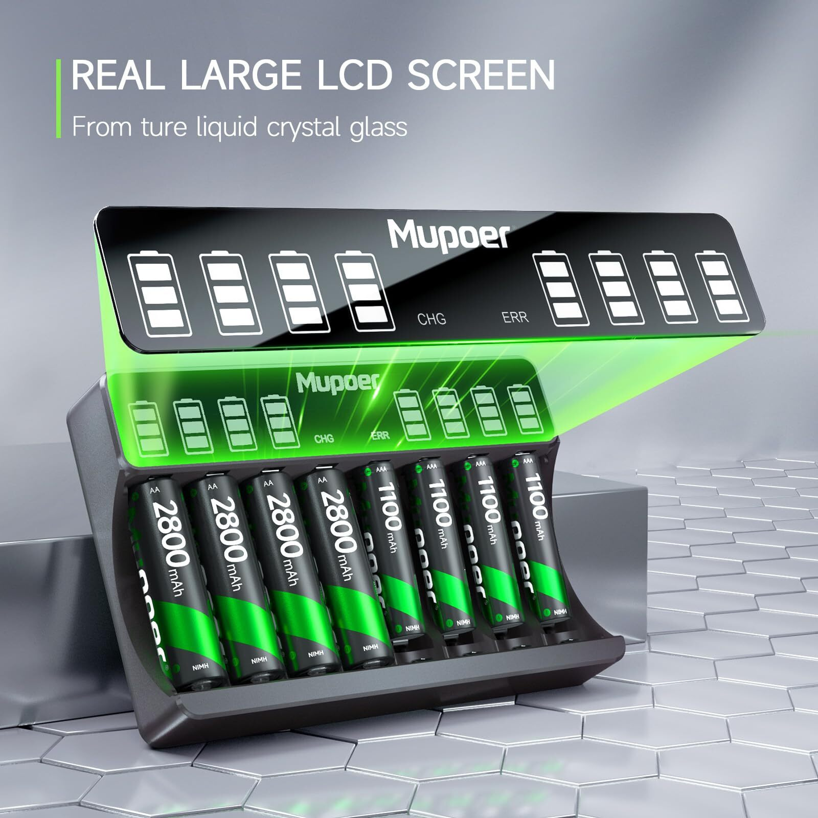 Mupoer Lcd Battery Charger With 8 X Aaa Rechargeable Batteries  Individual Aa Aaa Battery Charger  For Ni-Mh Ni-Cd Rechargeable Aa And Aaa Batteries