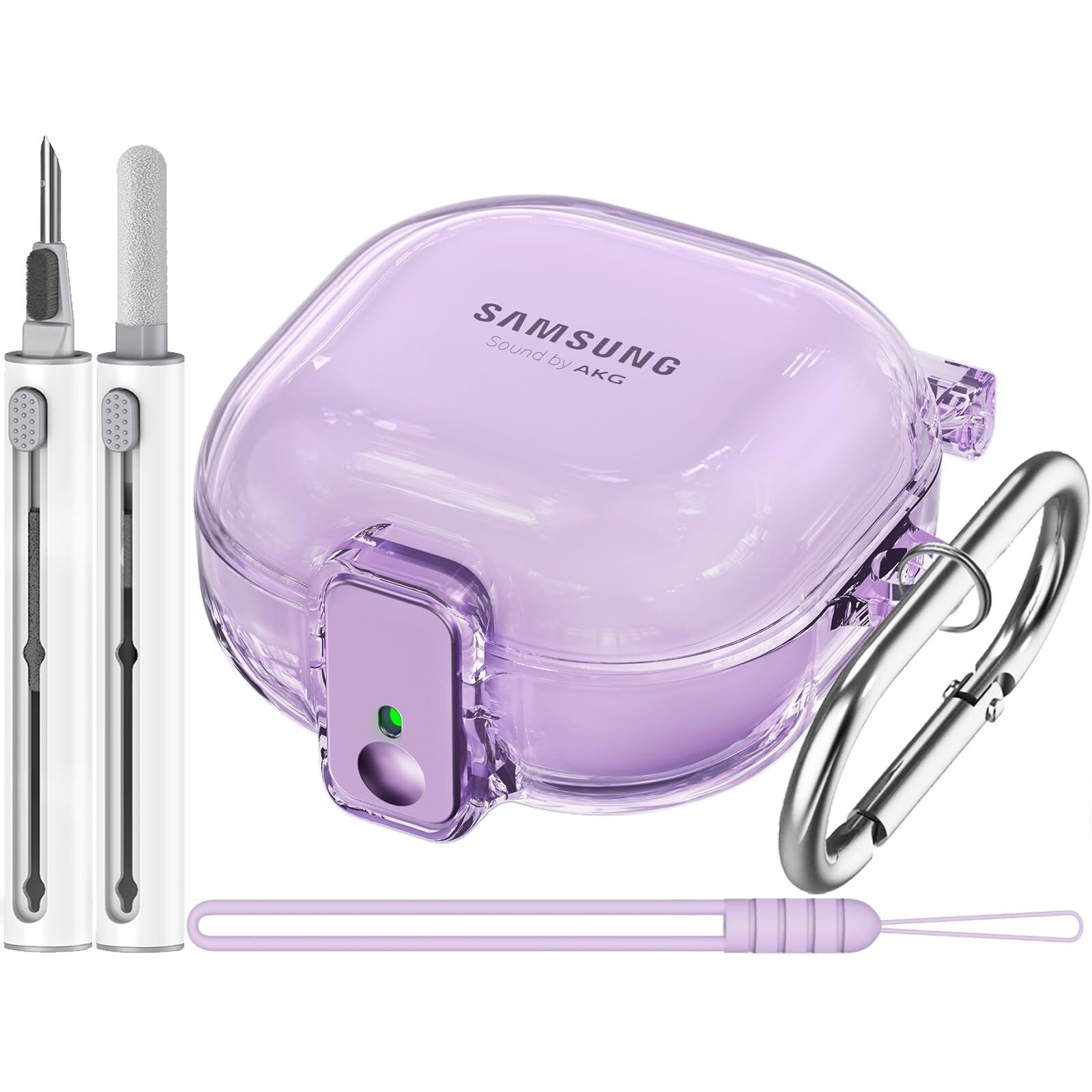 InesoreWith Safety Lock HousingFor Samsung Galaxy Buds Pro 2 Case/Buds 2 Case Cover/Galaxy Buds Fe Case/Galaxy Buds Live/Galaxy Buds Pro Case Accessories With Keychain/Silicone Wrist Strap - Purple