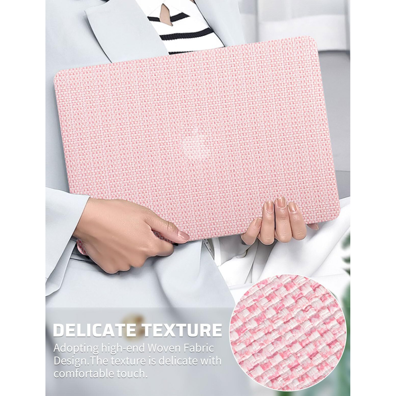 Seorsok Compatible With Macbook Air 13 Inch Case2022 2021 2020 2019 2018 Release A1932 A2179 M1 A2337 Touch Id Elegant Leather Plastic Hard Shell Case Transparent Keyboard Cover Pink Woven Fabric