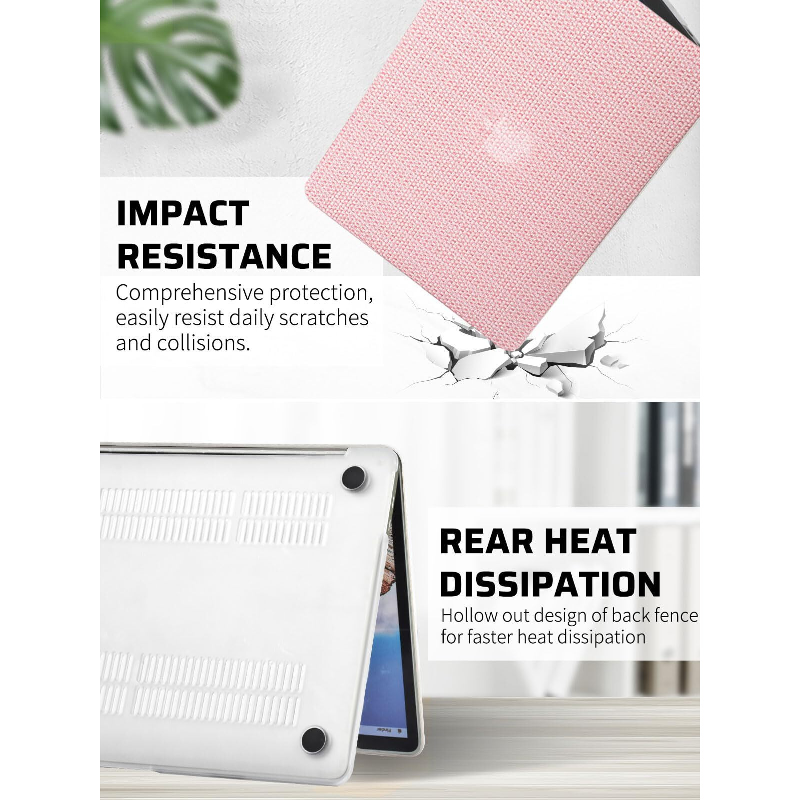 Seorsok Compatible With Macbook Air 13 Inch Case2022 2021 2020 2019 2018 Release A1932 A2179 M1 A2337 Touch Id Elegant Leather Plastic Hard Shell Case Transparent Keyboard Cover Pink Woven Fabric