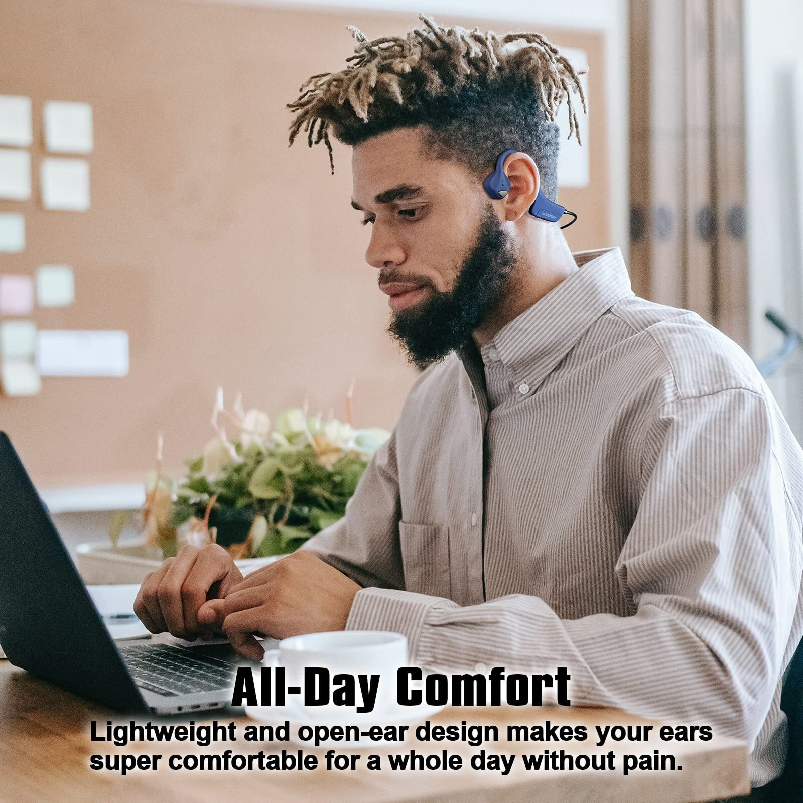 Youthwhisper Bone Conduction Headphones Bluetooth Wireless Sport Earphones Built-In Mic Multipoint Connection Sweatproof Open Ear Headset For Running Cycling Driving Workouts