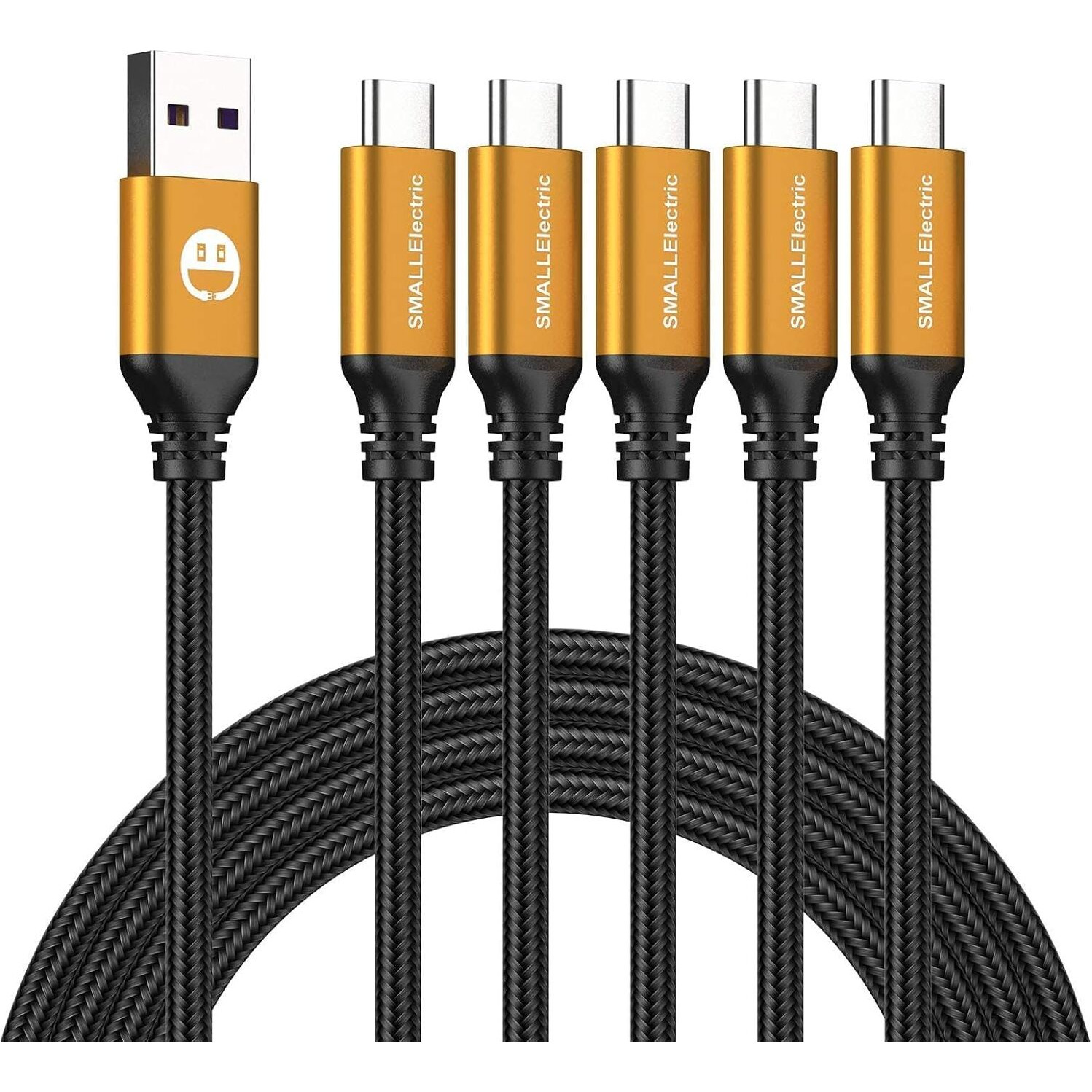 Smallelectric Usb Type C Cable 5-Pack 3Ft  Usb Type A To C Fast Charger Cords For Galaxy S20 S10 S9 S8 Plus  Braided Fast Charging Cable For Note 10 9 8  Lg V50 V40 G8 G7 (Gold)