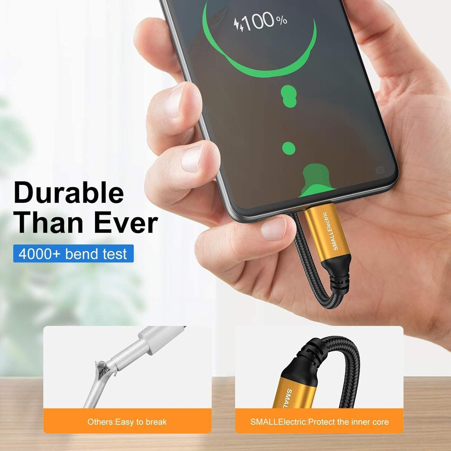 Smallelectric Usb Type C Cable 5-Pack 3Ft  Usb Type A To C Fast Charger Cords For Galaxy S20 S10 S9 S8 Plus  Braided Fast Charging Cable For Note 10 9 8  Lg V50 V40 G8 G7 (Gold)