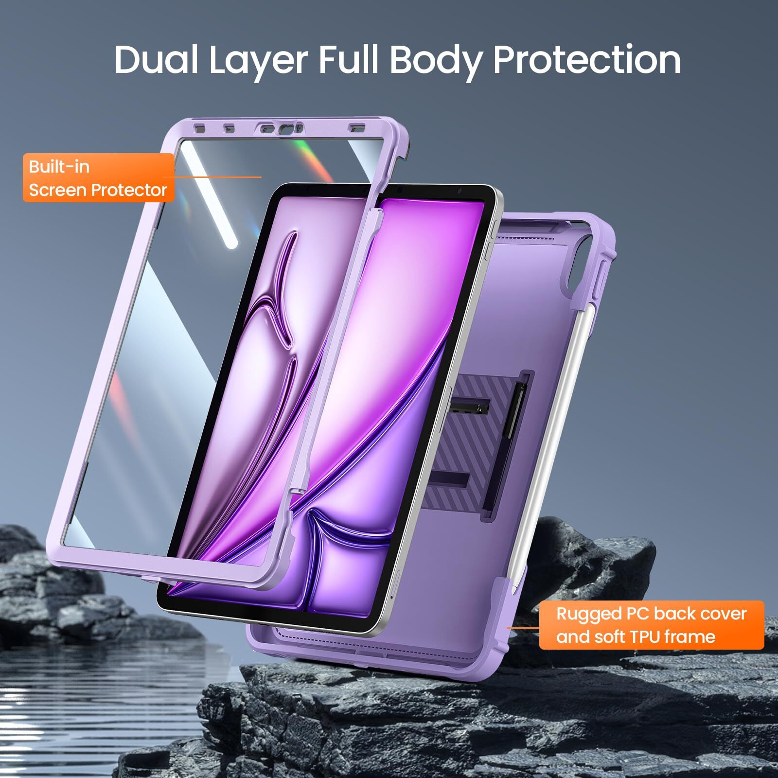 Ztotopcases For Ipad Air 6Th Generation 11 Inch Case M2 2024  Ipad Air 5Th/4Th Gen 10.9 Inch 2022/2020  Ipad Pro 11"" 2018 1St  Built-In Screen Protector  Shockproof Cover+ Kickstand - Purple