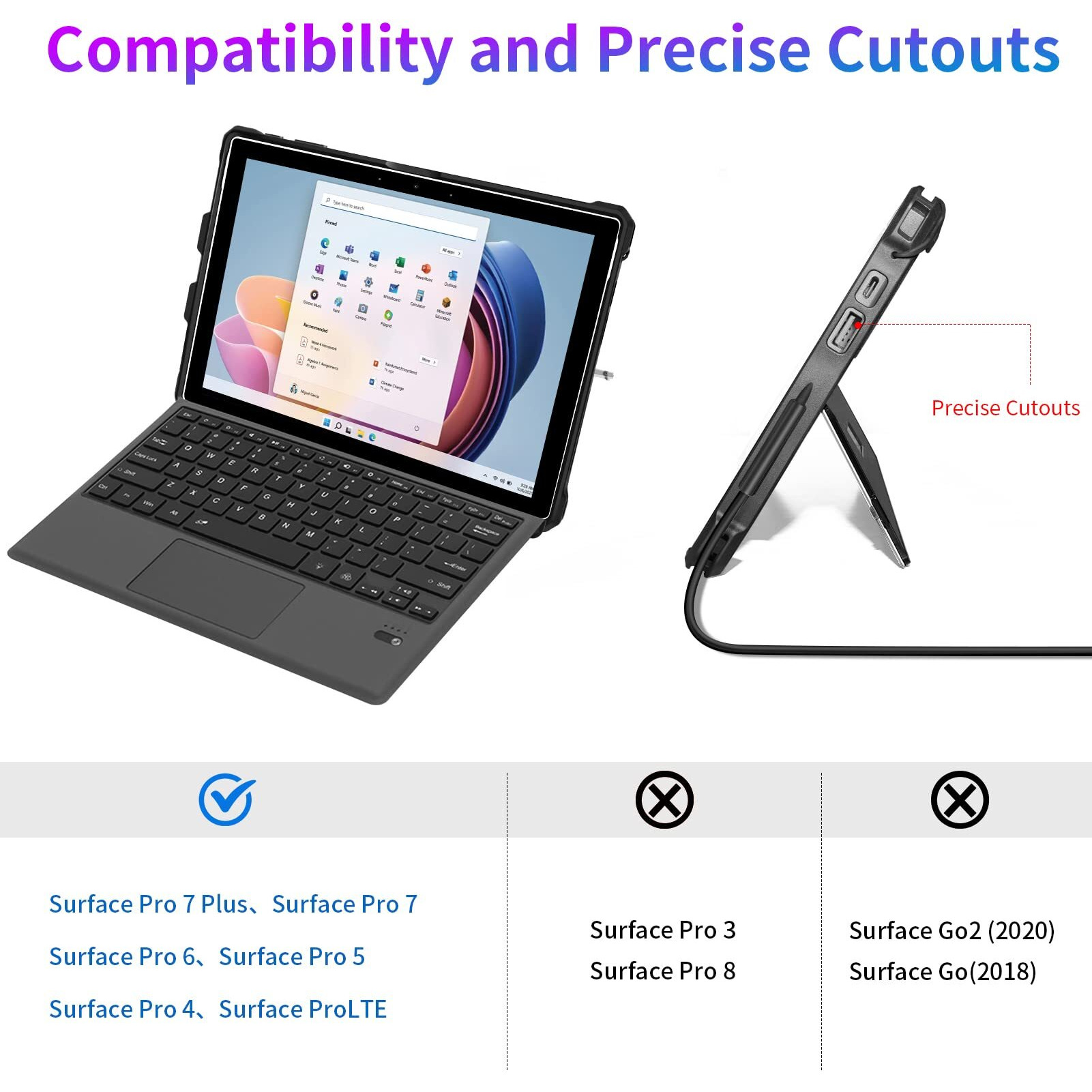 Case For 12.3"" Microsoft Surface Pro 7+/Pro 7/Pro 6/Pro 5/Pro 4/Pro Lte Protective Rugged Cover Case  With Stylus Pen Holder And Hand Strap  Compatible With Type Cover Keyboard