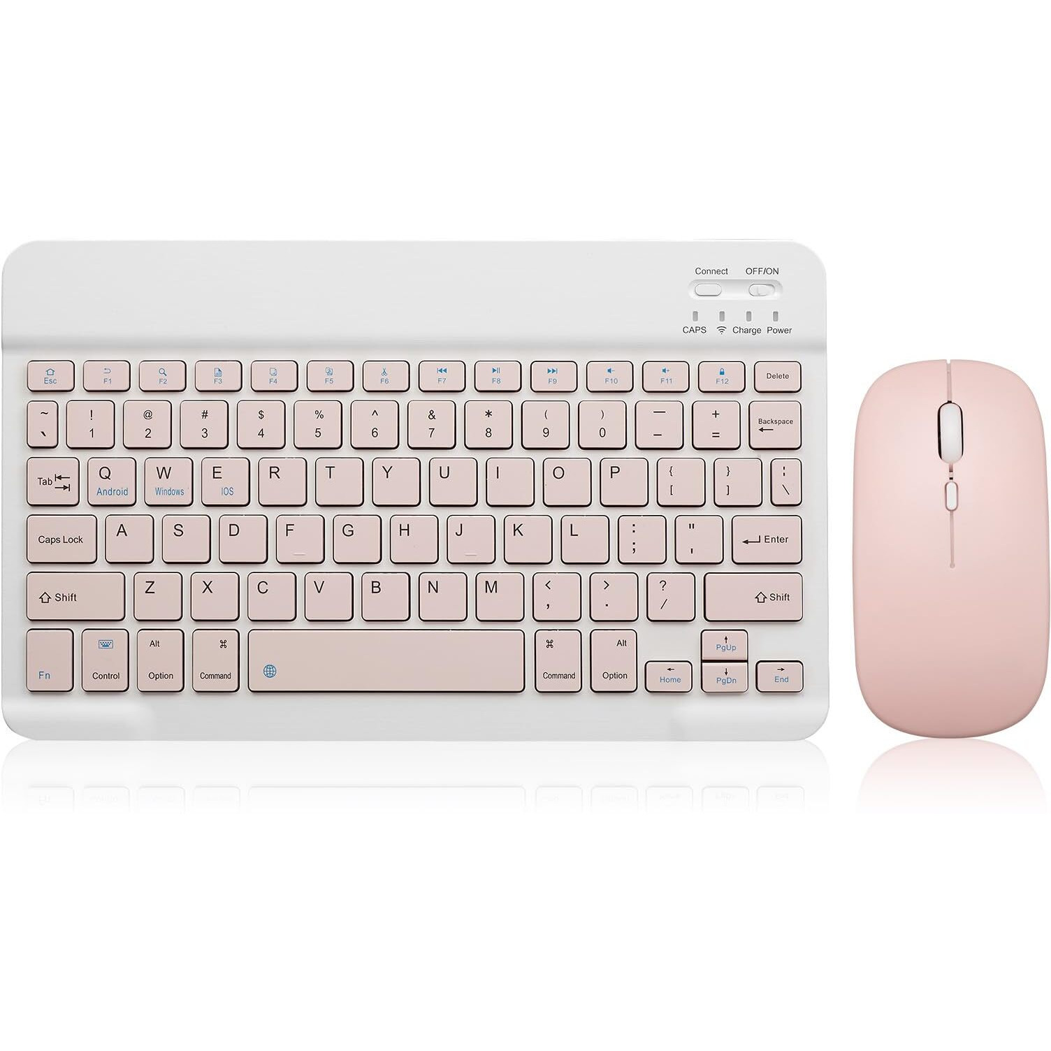 Bluetooth Keyboard And Mouse Combo Rechargeable Portable Wireless Keyboard Mouse Set For Apple Ipad Iphone Ios 13 And Above Samsung Tablet Phone Smartphone Android Windows (10 Inch Pink)