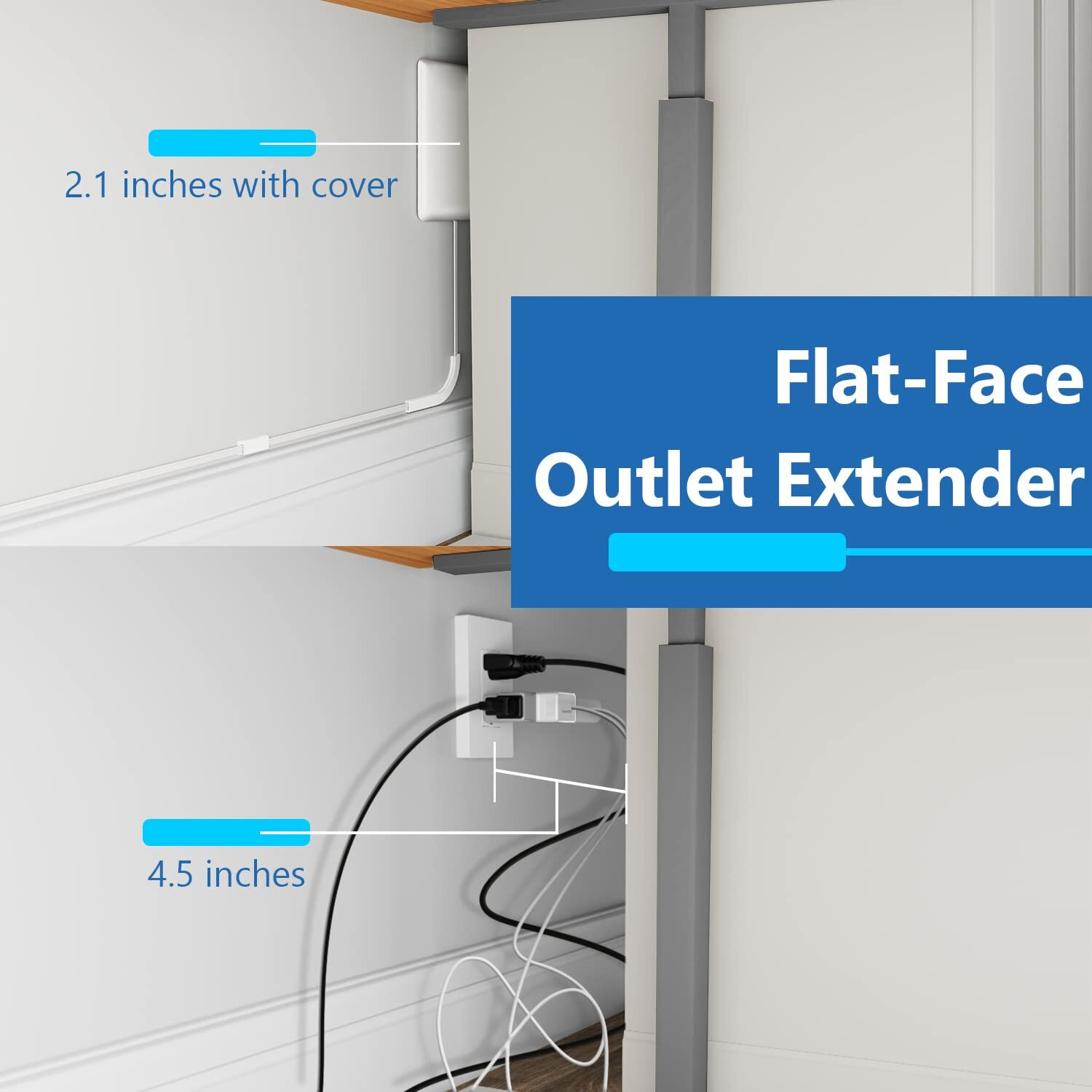 Lider Flat-Face Outlet Extender With 3 Receptacles  Ultra-Thin Wall Plate Plug With Cord Extender And 3-Outlet Power Strip  8Ft Cord  Lwe8-315-W  White
