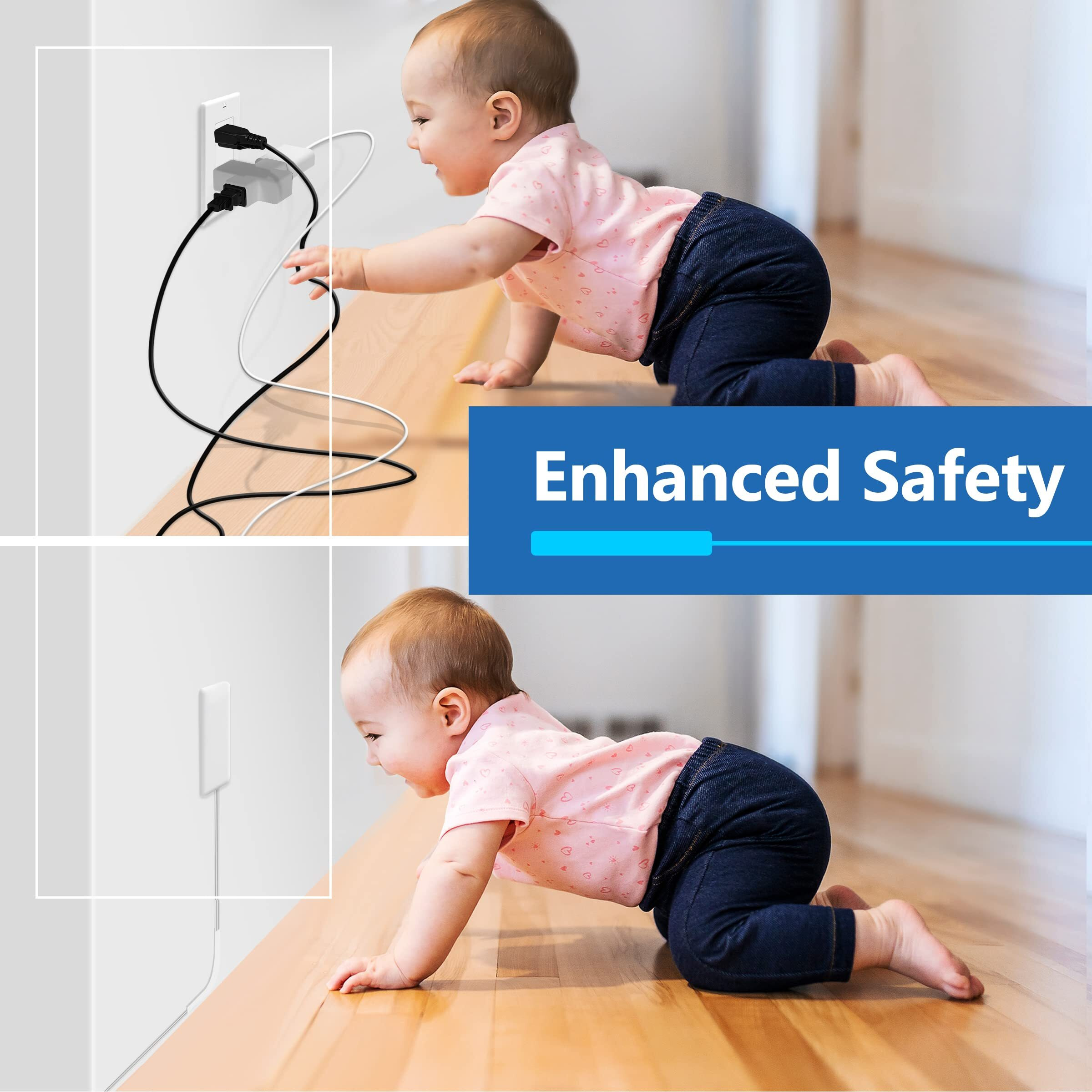 Lider Flat-Face Outlet Extender With 3 Receptacles  Ultra-Thin Wall Plate Plug With Cord Extender And 3-Outlet Power Strip  8Ft Cord  Lwe8-315-W  White