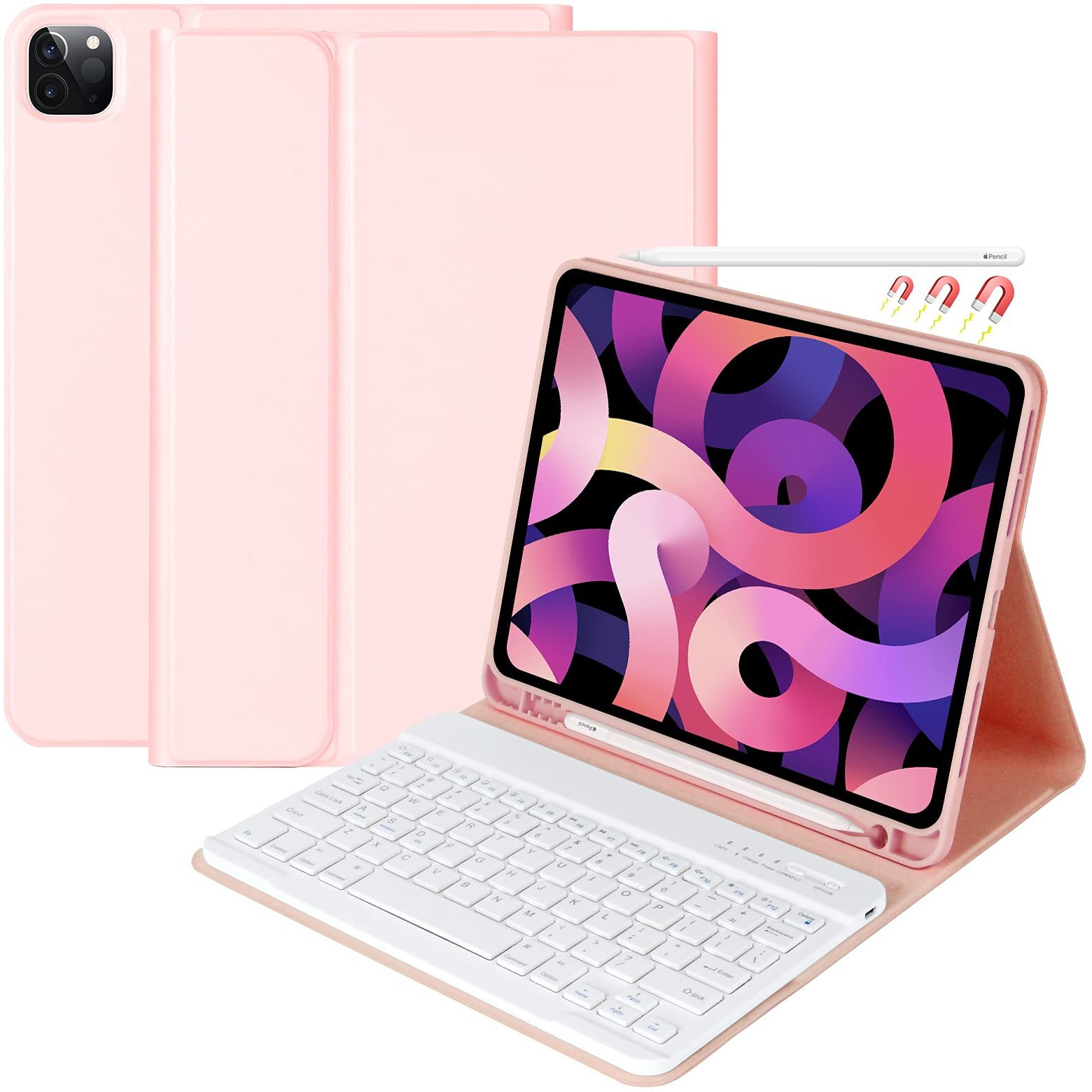 Keyboard Case For Ipad Air 11 Inch 2024 (M2) & Ipad Pro 11 Inch (4Th/3Rd/2Nd/1St) Gen 2022  Ipad Air 5Th&4Th Generation Case With Keyboard  Detachable Bluetooth Keyboard With Pencil Holder (Pink)