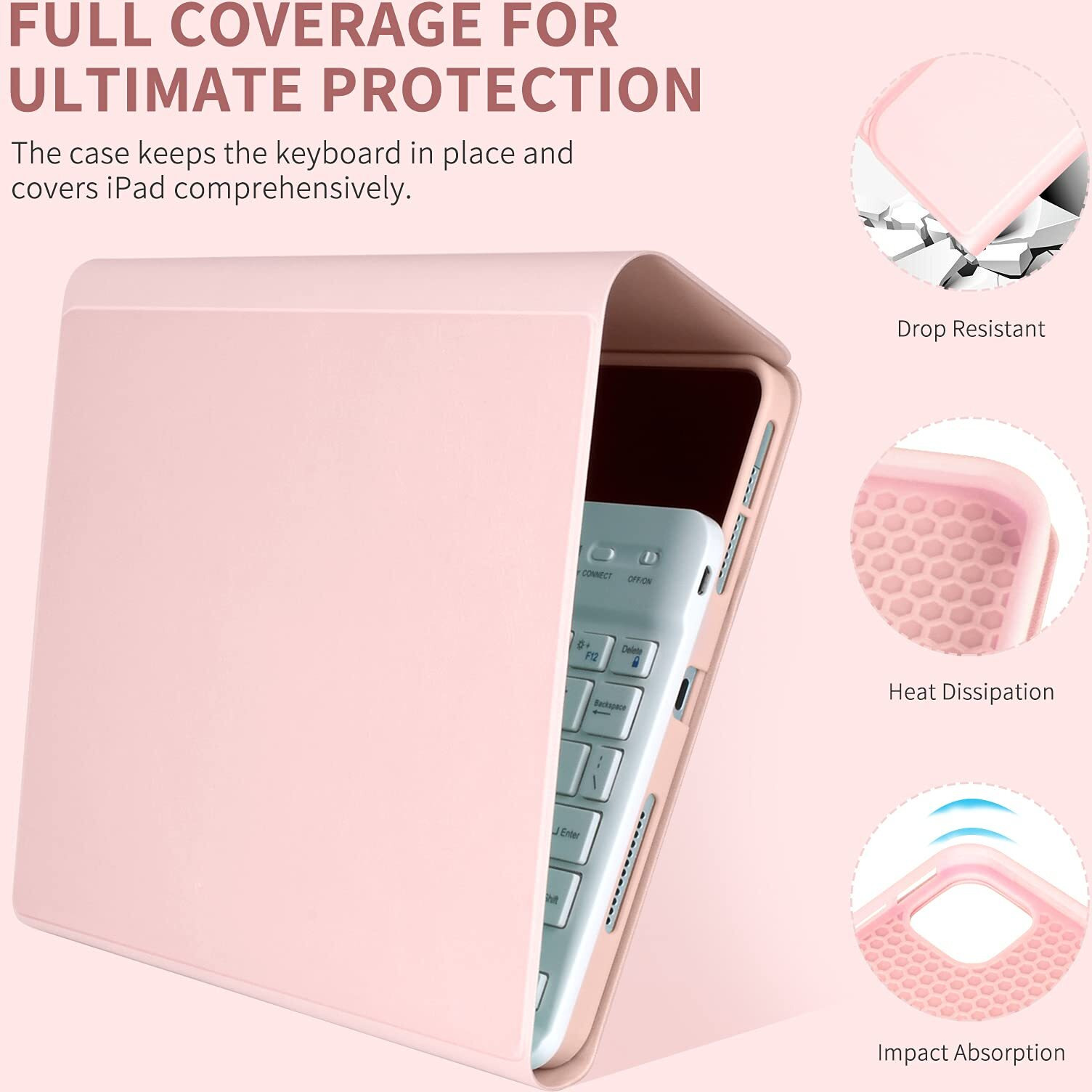 Keyboard Case For Ipad Air 11 Inch 2024 (M2) & Ipad Pro 11 Inch (4Th/3Rd/2Nd/1St) Gen 2022  Ipad Air 5Th&4Th Generation Case With Keyboard  Detachable Bluetooth Keyboard With Pencil Holder (Pink)