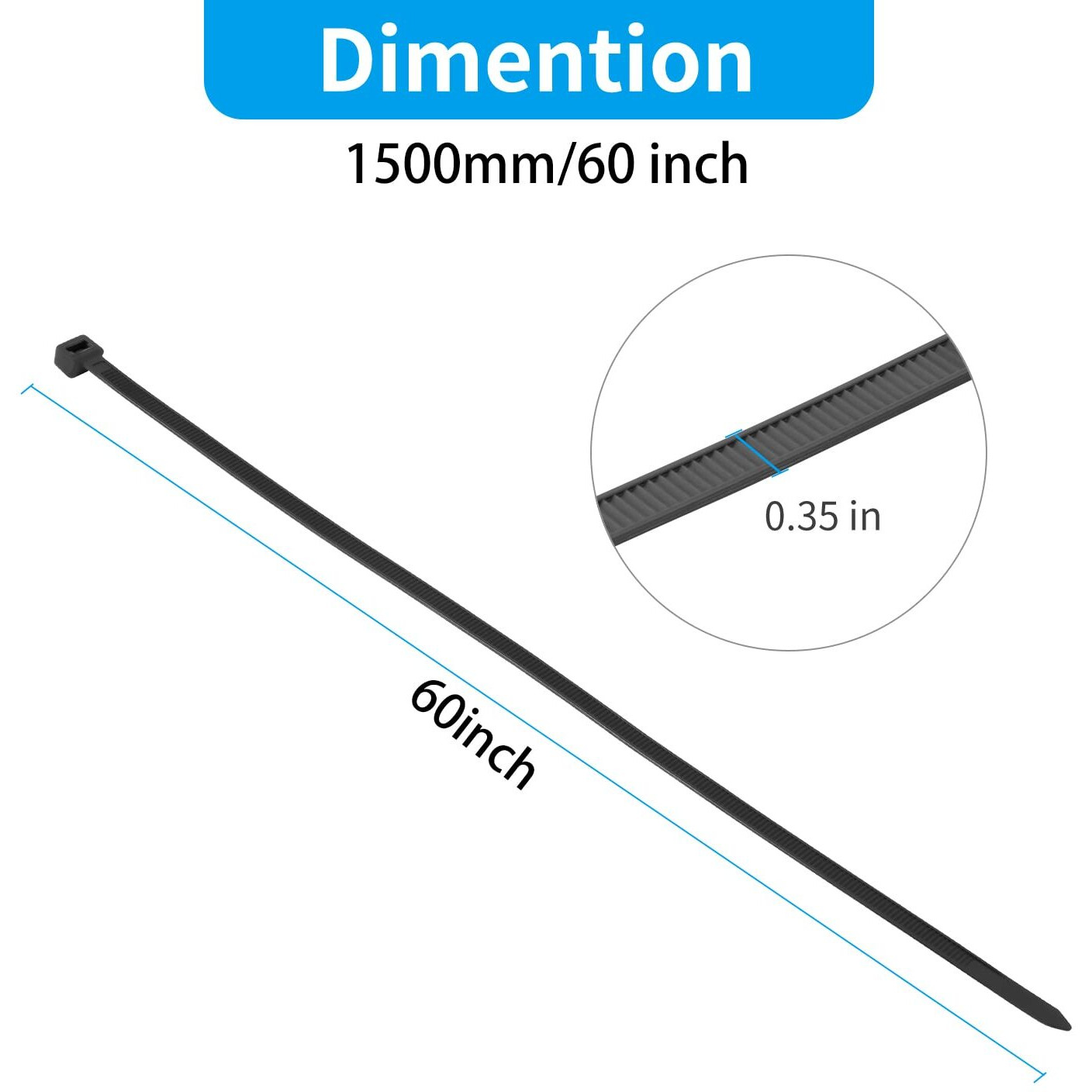 Xingo Heavy Duty 20 Pcs Cable Ties  60 Inch Black Nylon Zip Ties  175Lbs Ultra Strong  Self-Locking  Indoor And Outdoor Uv Resistant  Wide Application