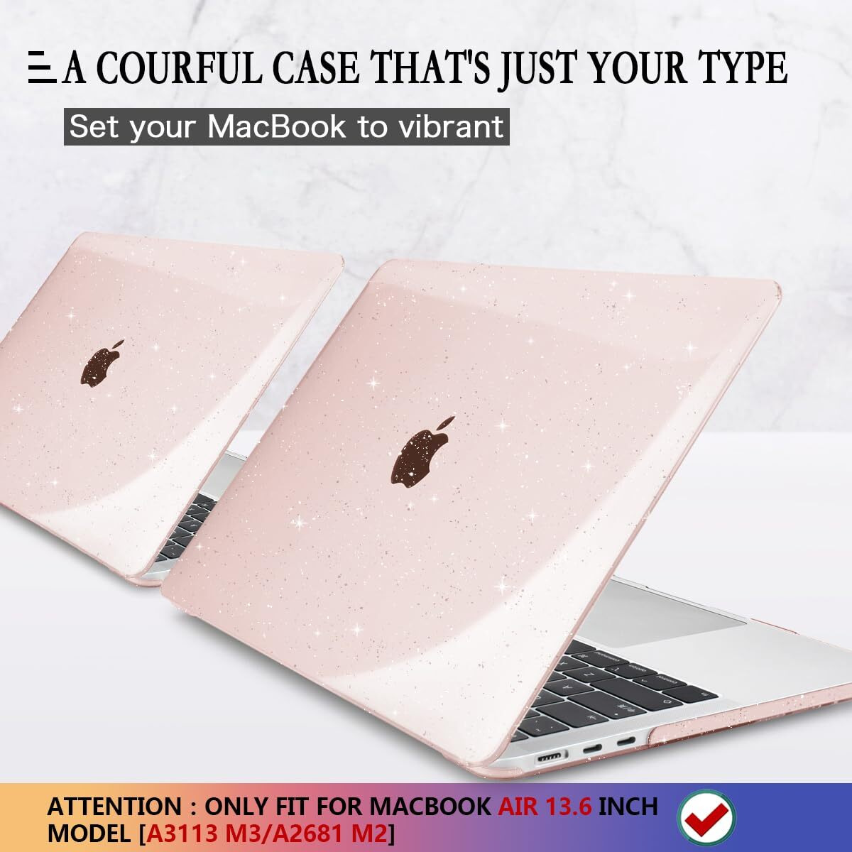 Cissook Cherry Pink Glitter Case For Macbook Air 13.6 Inch Case 2024 2022 Released M3 A3113 A2681 M2 Chip  Bling Hard Shell Case With Keyboard Cover & Screen Protector For Macbook Air M3 2024 Case