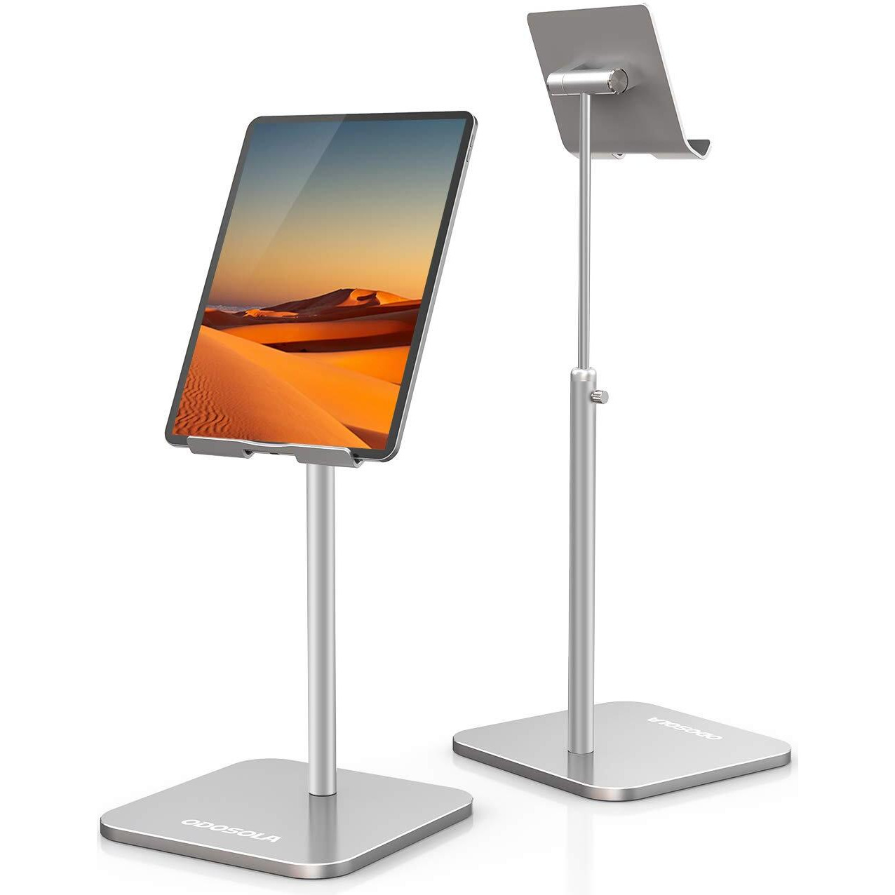Odosola Tablet Stand Height Angle Adjustable  Eye-Level Desktop Ipad Stands Tablet Holder For Home Office  Cradle Dock For Ipad Pro 12.9  Air Mini 4  Kindle  E-Reader  Nexus  Iphone (4-13'') Silver