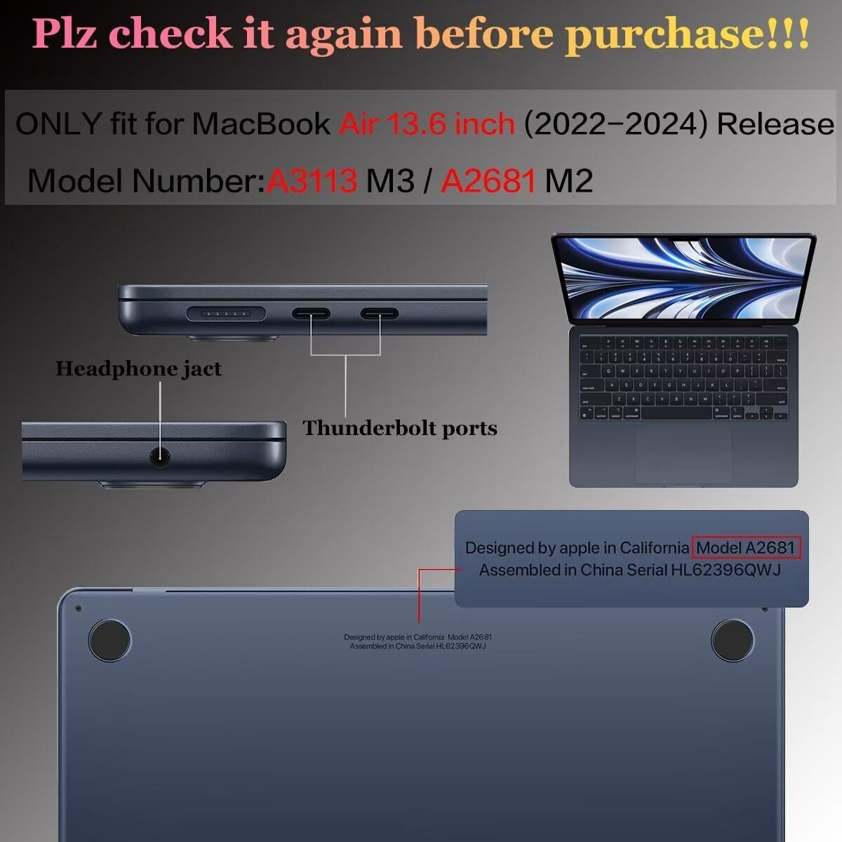 Cissook Flower Case For Macbook Air 13.6 Inch M3 A3113 A2681 M2 Model 2024-2022 Released  Plastic Shell Cover With Keyboard Cover Screen Protector For Macbook Air 13 With Touch Id  Flowers Watercolor