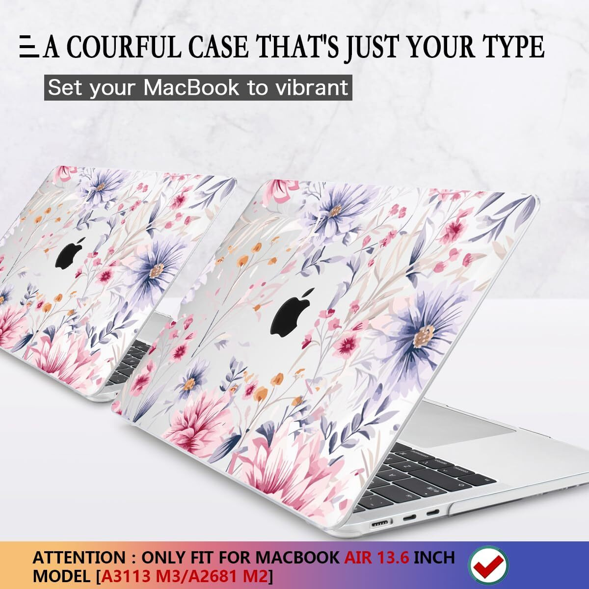 Cissook Flower Case For Macbook Air 13.6 Inch M3 A3113 A2681 M2 Model 2024-2022 Released  Plastic Shell Cover With Keyboard Cover Screen Protector For Macbook Air 13 With Touch Id  Flowers Watercolor