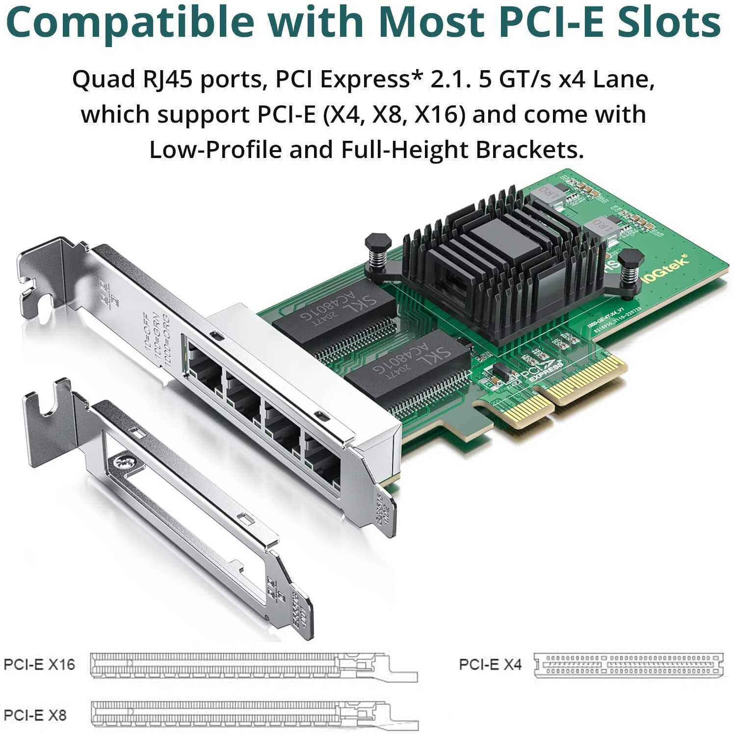 4 Port Gigabit Nic For Intel I350-T4 With Low Profile  Gigabit Ethernet Network Adapter Card With Intel I350-Am4 Controller  Support Windows/Xp/Linux/Vmware Esx/Esxi*  Quad Rj45 Ports  Pci-E 2.1 X4