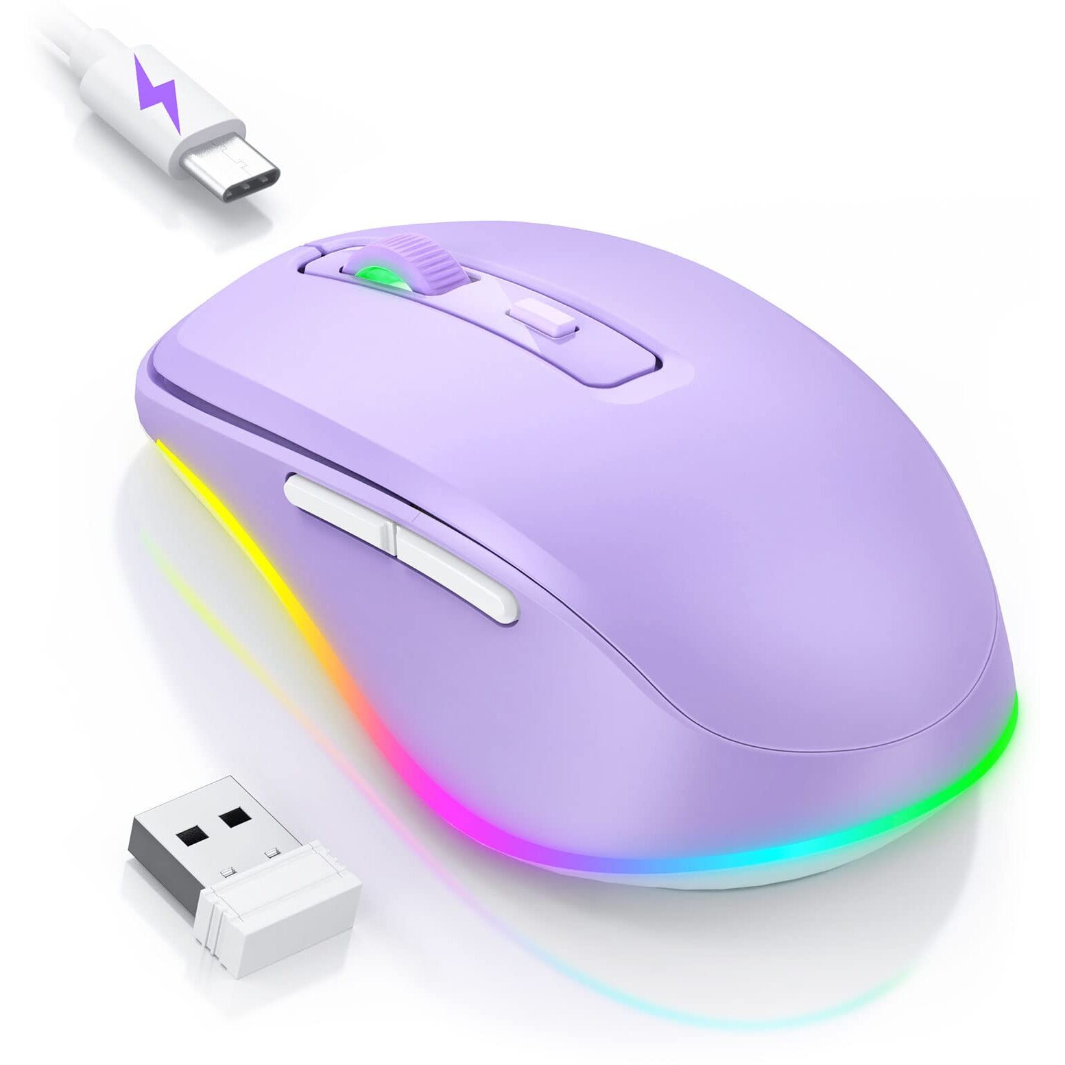 Wireless Mouse Jiggler - Led Wireless Mice With Build-In Mouse Mover  Rechargeable Moving Mouse For Laptop With Undetectable Random Movement Keeps Computers Awake - Purple