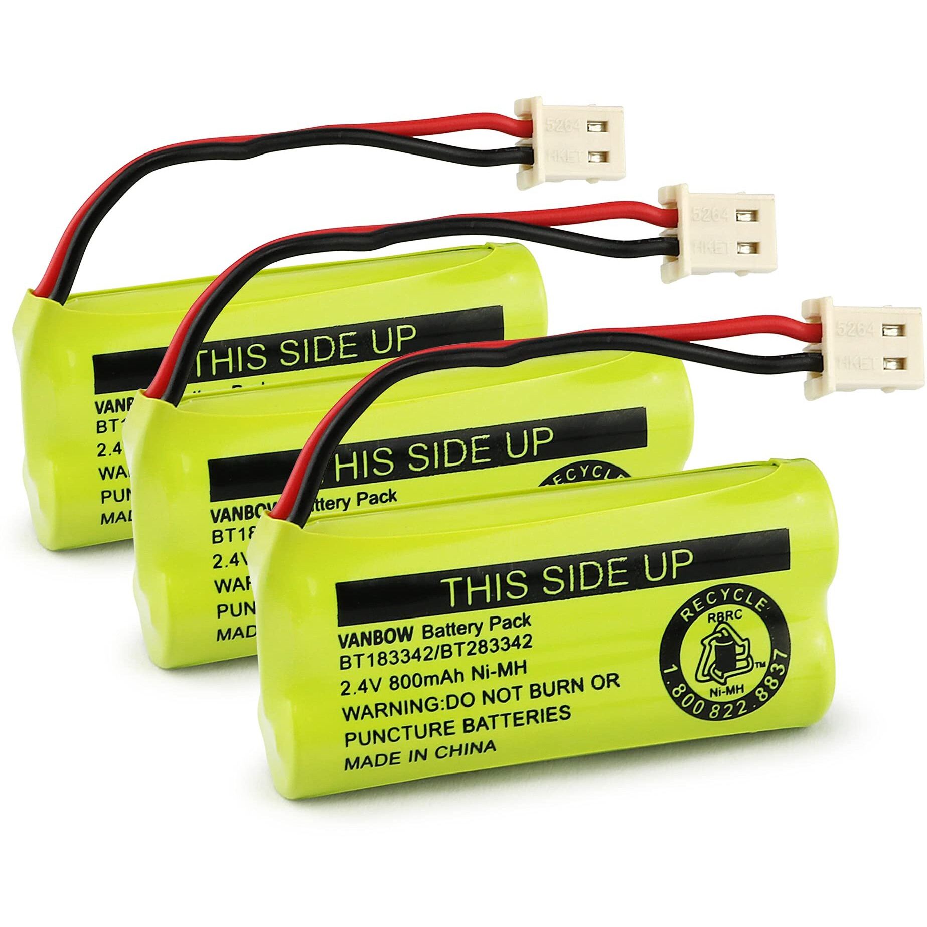 Vanbow Bt183342/Bt283342 2.4V 800Mah Ni-Mh Battery Compatible With At&T Vtech Cordless Phone Batteries Bt166342/Bt266342 Bt162342/Bt262342 Cs6709 Cs6609 Cs6509 Cs6409 El52100 El50003 (Pack 3)