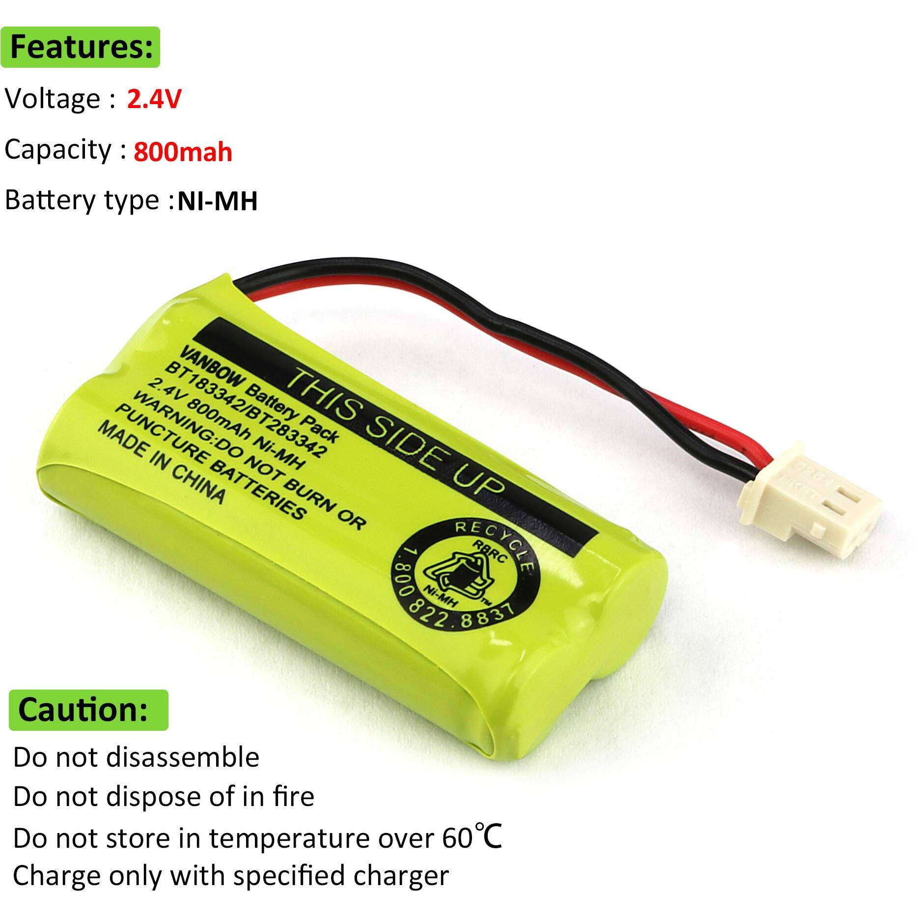 Vanbow Bt183342/Bt283342 2.4V 800Mah Ni-Mh Battery Compatible With At&T Vtech Cordless Phone Batteries Bt166342/Bt266342 Bt162342/Bt262342 Cs6709 Cs6609 Cs6509 Cs6409 El52100 El50003 (Pack 3)