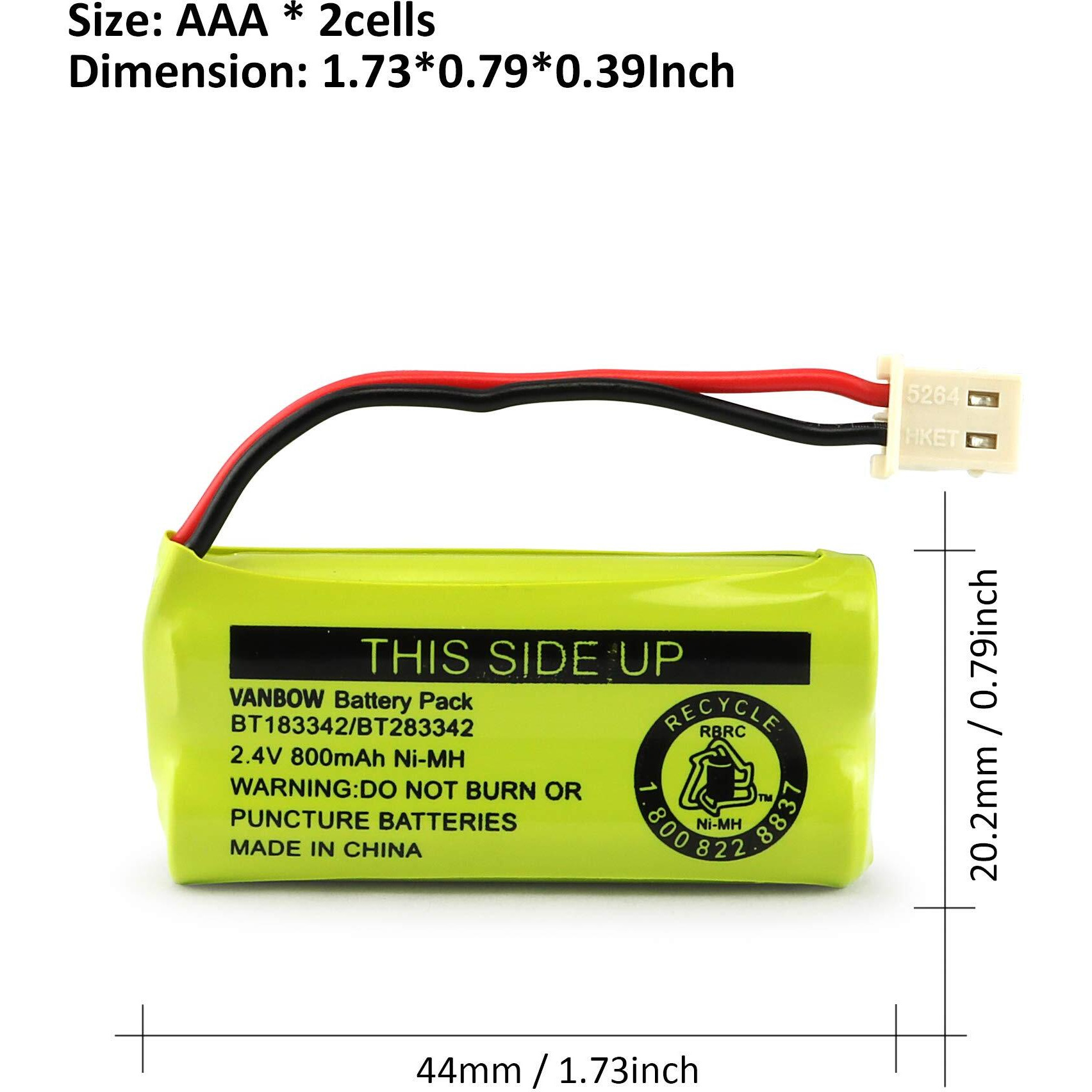 Vanbow Bt183342/Bt283342 2.4V 800Mah Ni-Mh Battery Compatible With At&T Vtech Cordless Phone Batteries Bt166342/Bt266342 Bt162342/Bt262342 Cs6709 Cs6609 Cs6509 Cs6409 El52100 El50003 (Pack 3)