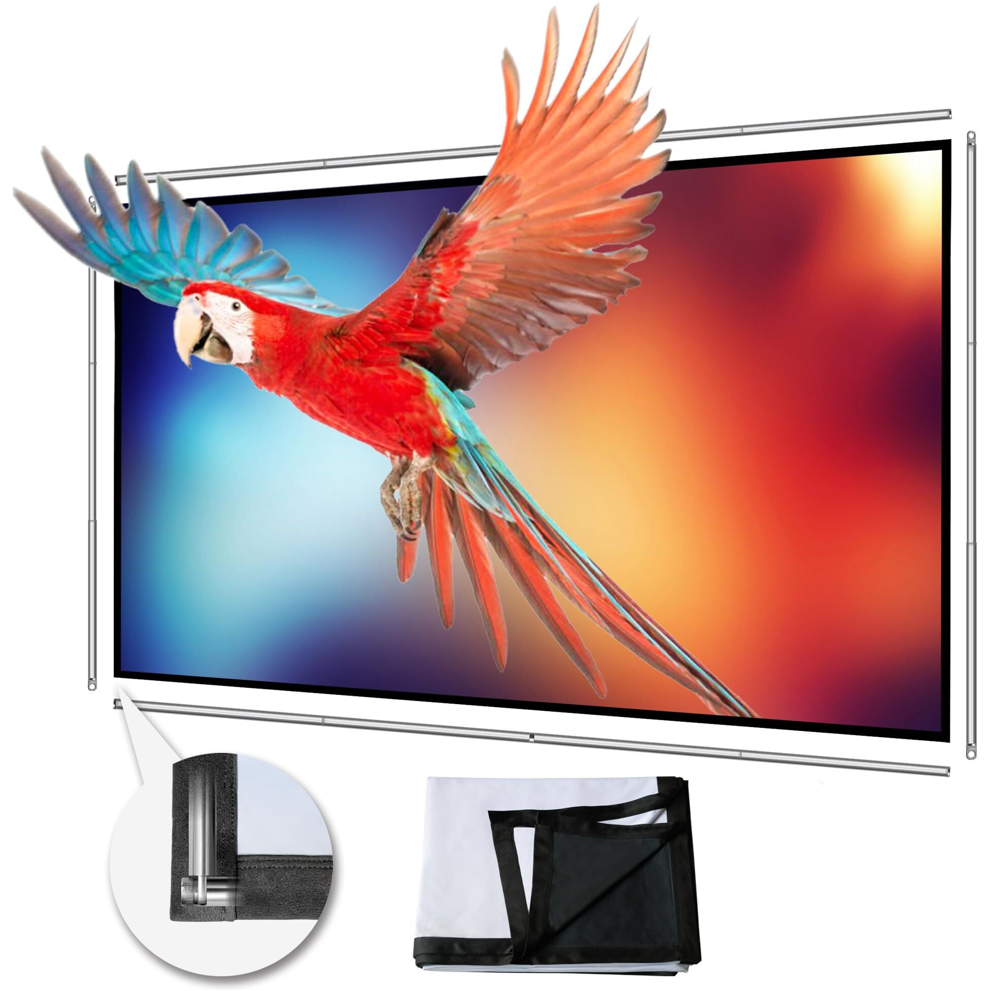 Foldable Projector Screen 70 Inch With Stainless Steel Telescopic Rod Combination Frame 169 Hd 4K Anti-Crease Black Backing Silver Portable Projection Screen