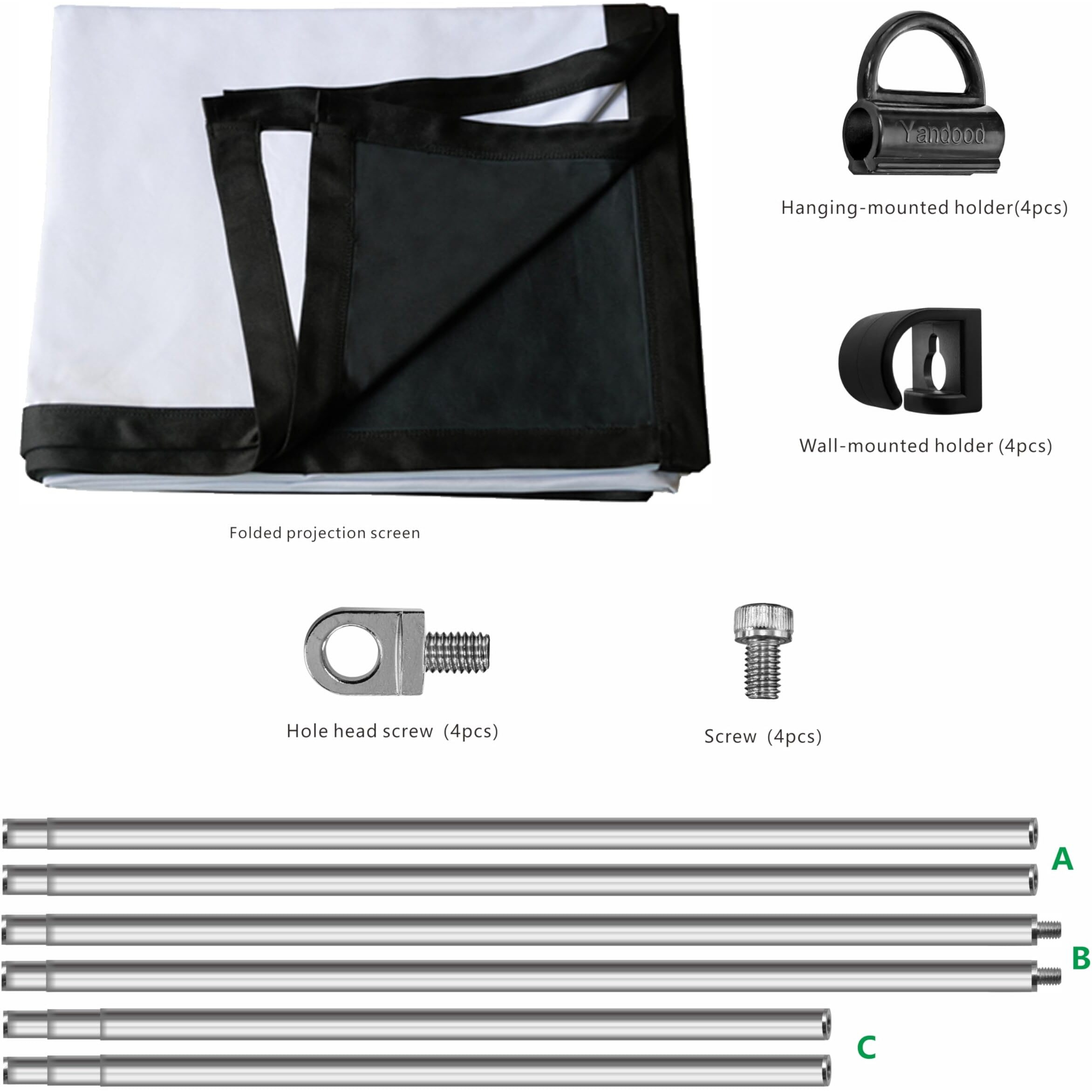 Foldable Projector Screen 70 Inch With Stainless Steel Telescopic Rod Combination Frame 169 Hd 4K Anti-Crease Black Backing Silver Portable Projection Screen