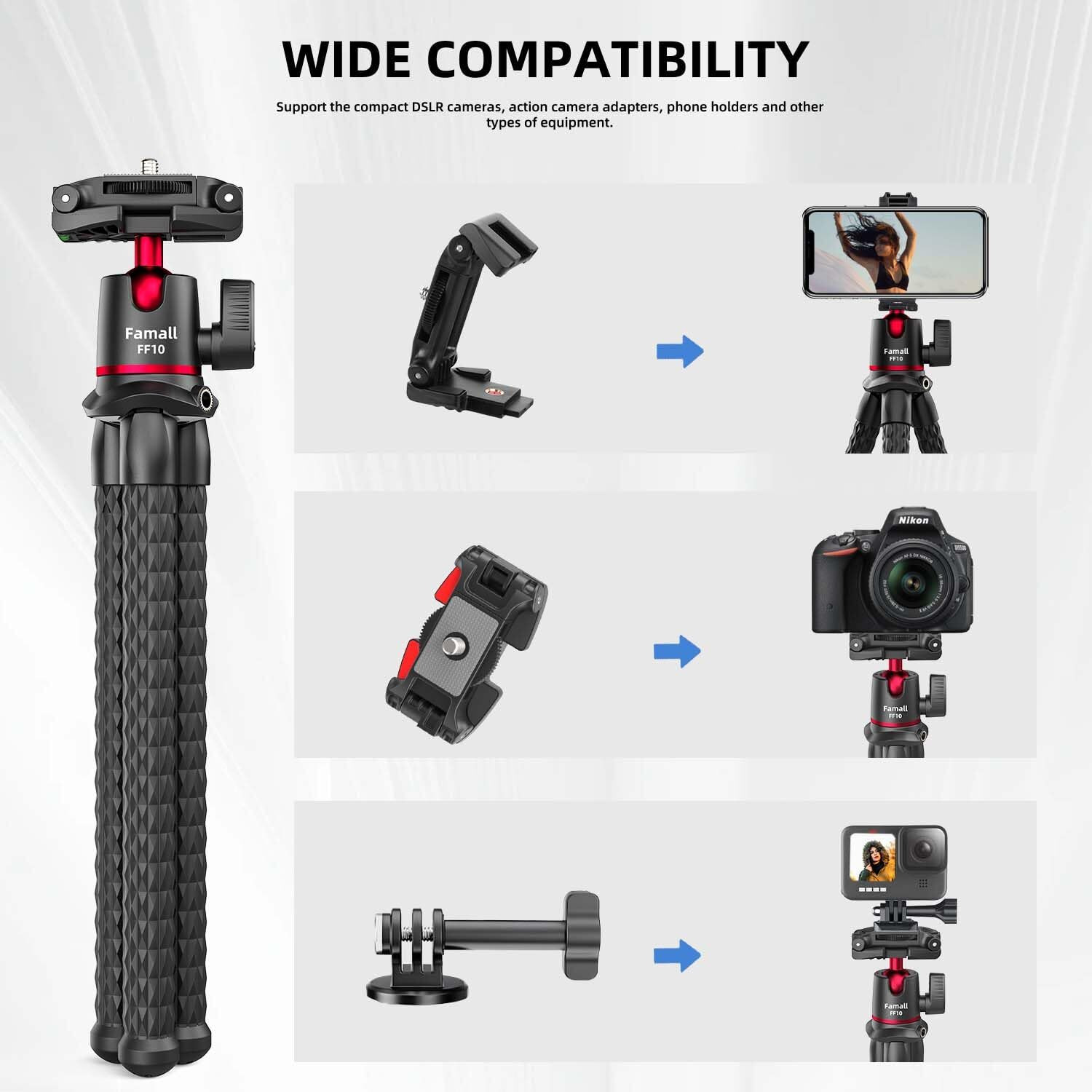 Camera Tripod  Famall Flexible Tripod Stand For Phone With Cold Shoe Phone Mount For Iphone Canon Nikon Sony Cameras