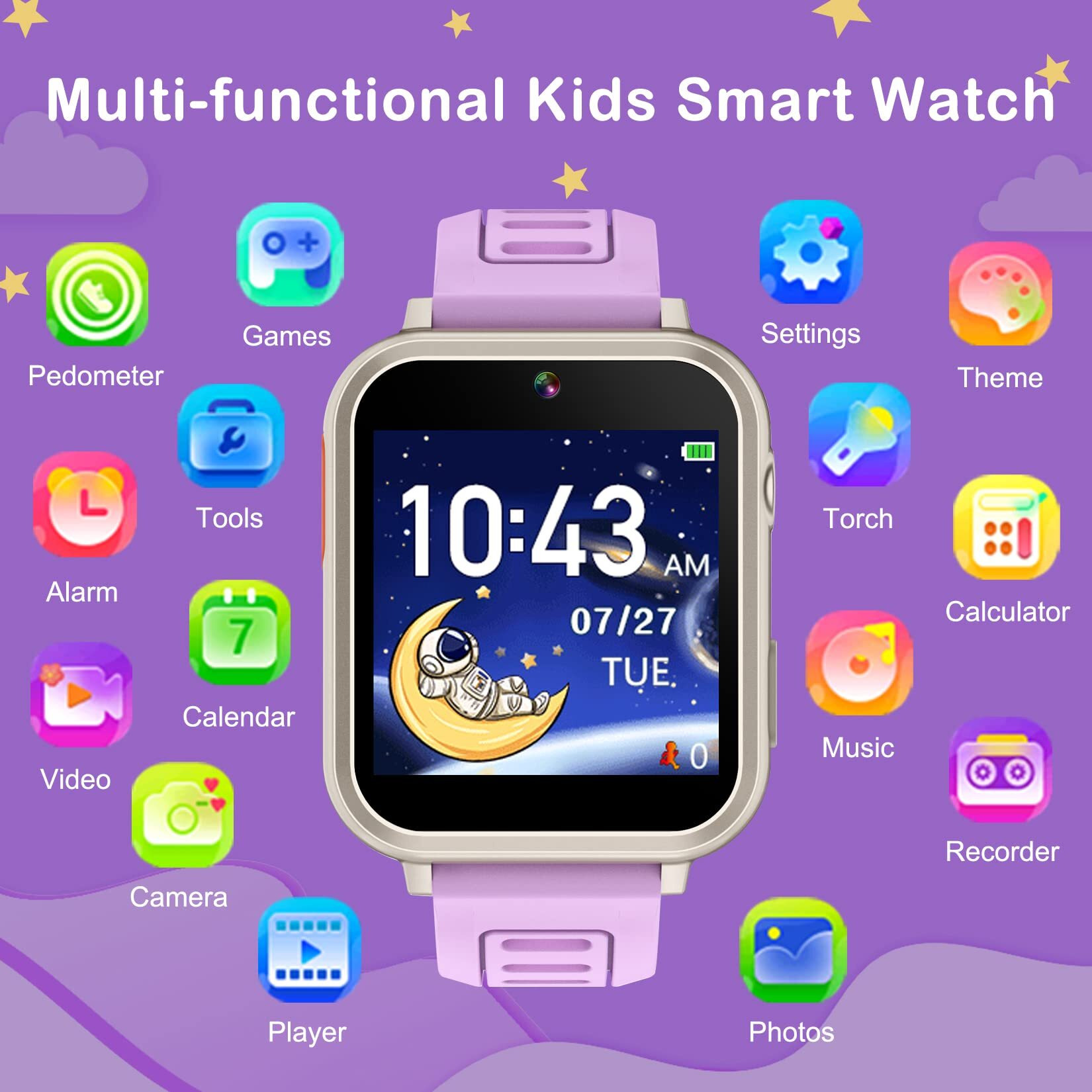 Kids Smart Watch Girls Ages 4-12  Smart Watch For Kids With Hd Touch Screen 24 Games Camera Video Alarm Music Pedometer Flashlight 12/24 Hr Educational Toys Birthday Gifts For Girls Age 6 7 8 9 10