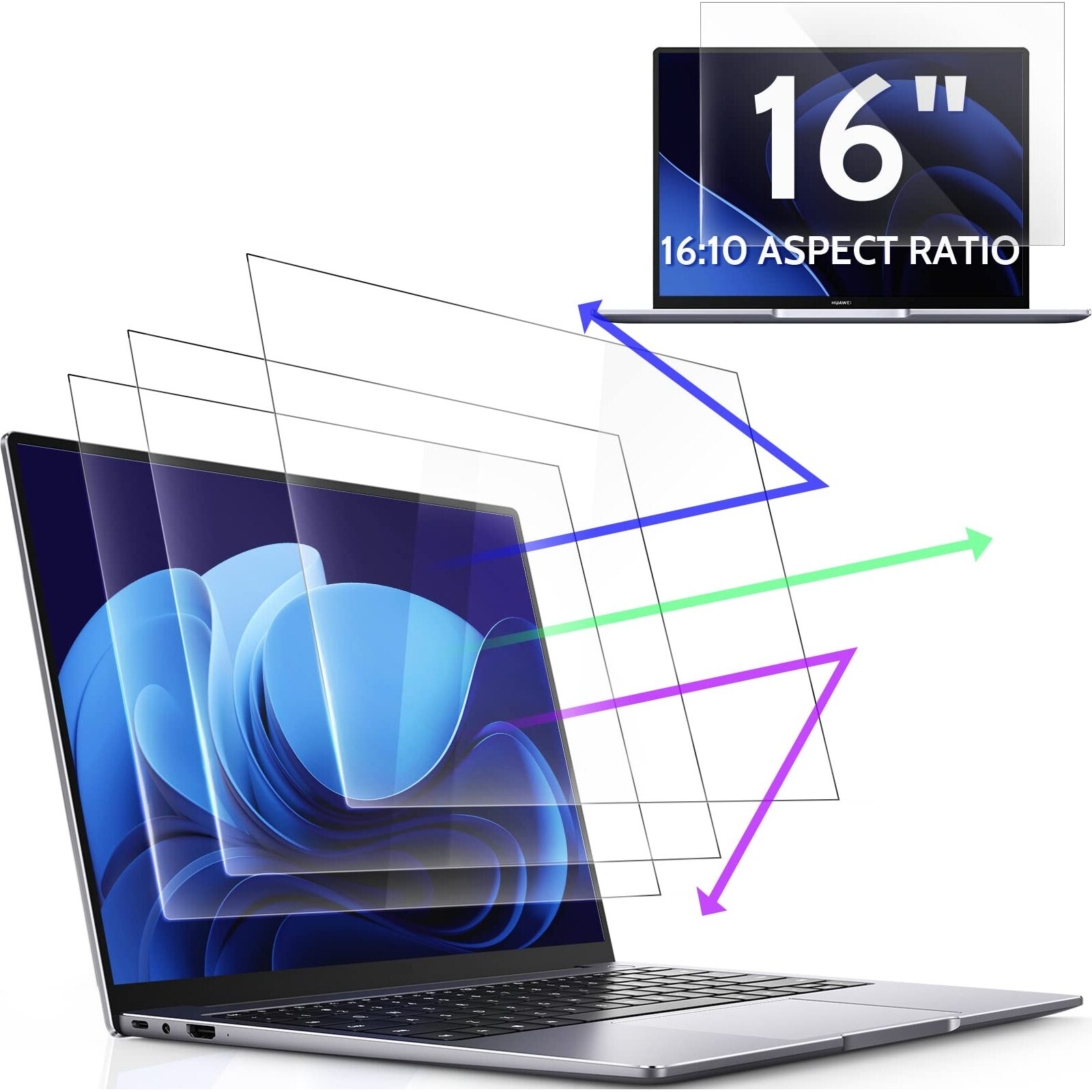 3 Pcs 16"" Anti Blue Light Screen Protector Compatible With Lenovo Hp Dell Acer Asus Samsung Etc Laptop-1610 Aspect  16 Inch Computer Monitor Glare Filter Uv Blocker Shield Cover Eye Protection Film