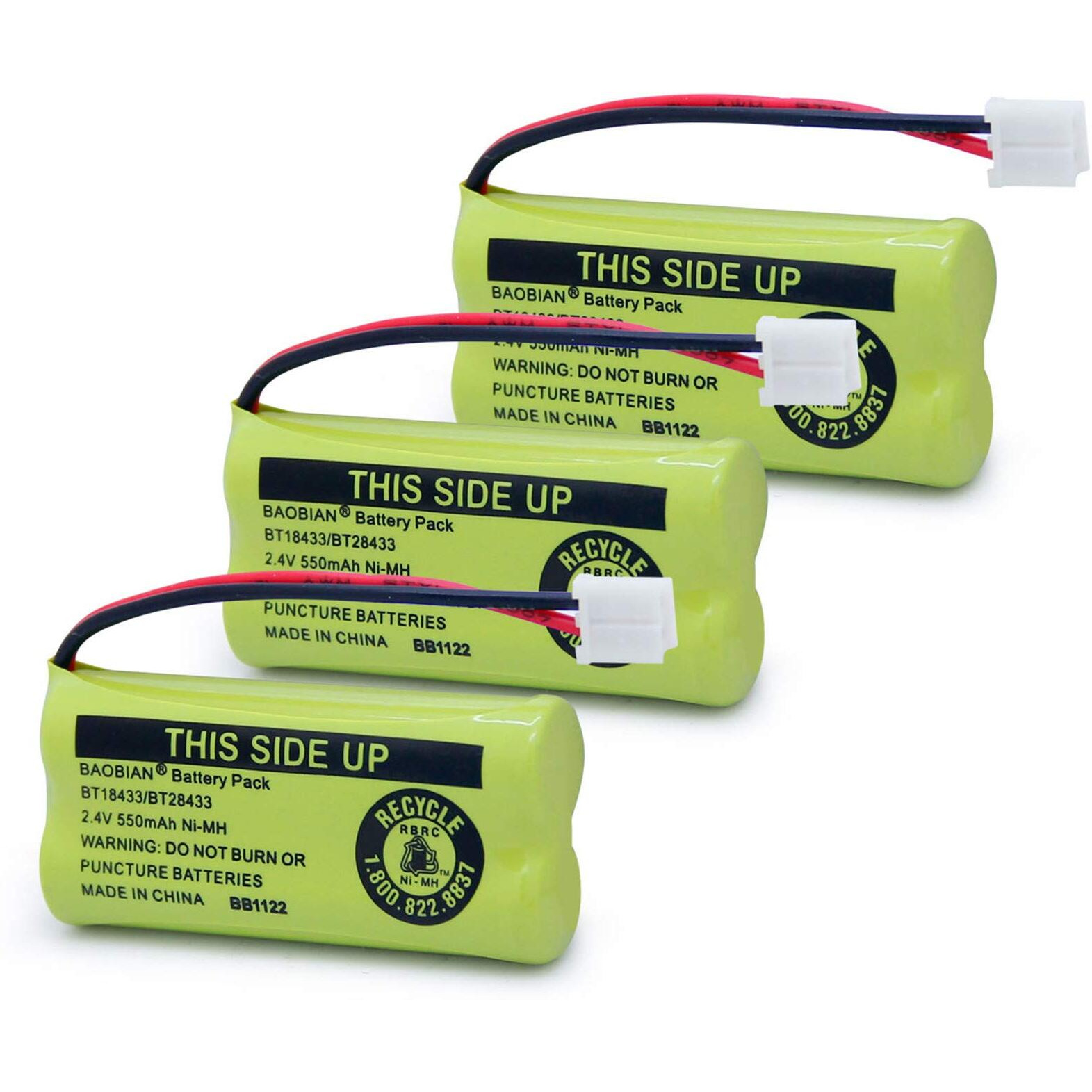 Baobian Bt18433 Bt28433 Cordless Phone Battery Compatible With At&T/Lucent Bt-18433 Bt-184342 Bt-28433 Bt-284342 Bt-6010 Bt-8000 Bt-8001 Bt-8300 Empire Cph-515D Cph515D 2.4V 550Mah Ni-Mh(Pack Of 3)