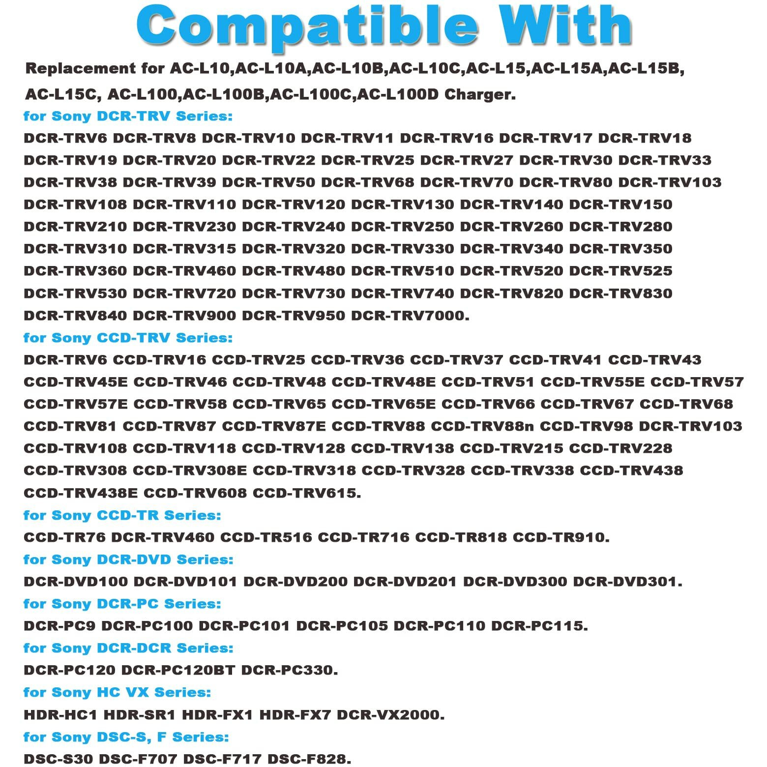 Tkdy Ac-L100 For Sony Handycam Camcorder Charger Cord  Acl100 Power Supply Adapter For Sony Hi8 Dcr Trv128 Trv103 Trv130 Trv150  Ccd-Trv108 Trv308 Replace Ac-L10A L10B L15A L15B L100A L100B L100C.