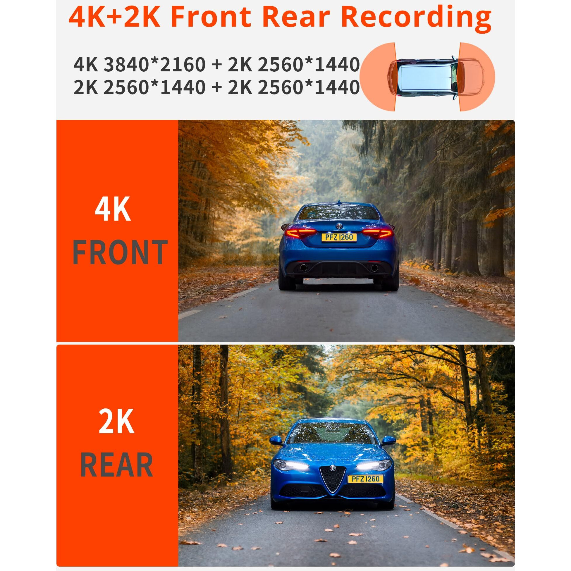 Kingslim D4Pro Dash Cam Front And Rear - 4K + 2K Dual Car Dashcam With Wifi Gps Dash Camera  Optional Inside Recording  Voice Control  Type C  Support 256Gb Max