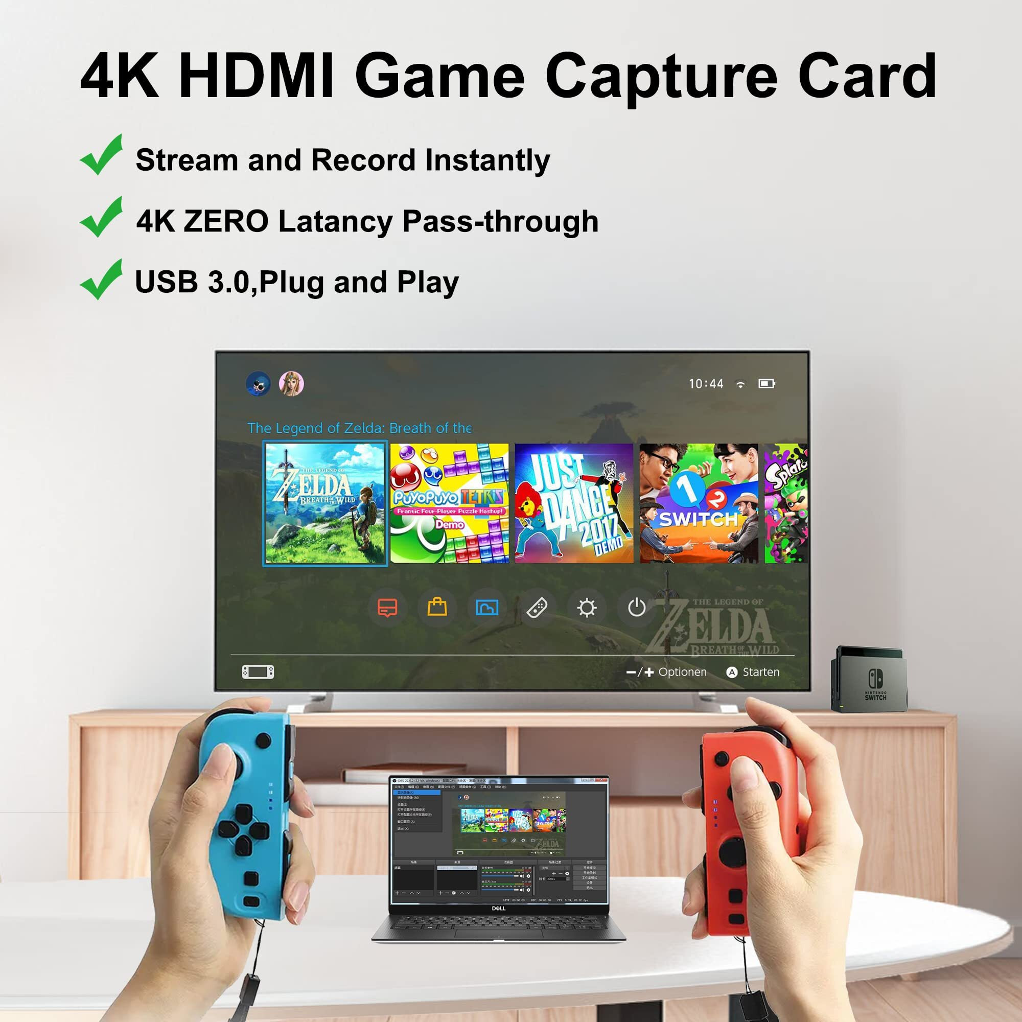 4K Hdmi Capture Card For Streaming  Full Hd 1080P 60Fps Usb Cam Link Game Audio Video Capture Card Nintendo Switch/Ps5/3Ds/Xbox/Ps4 (Black)