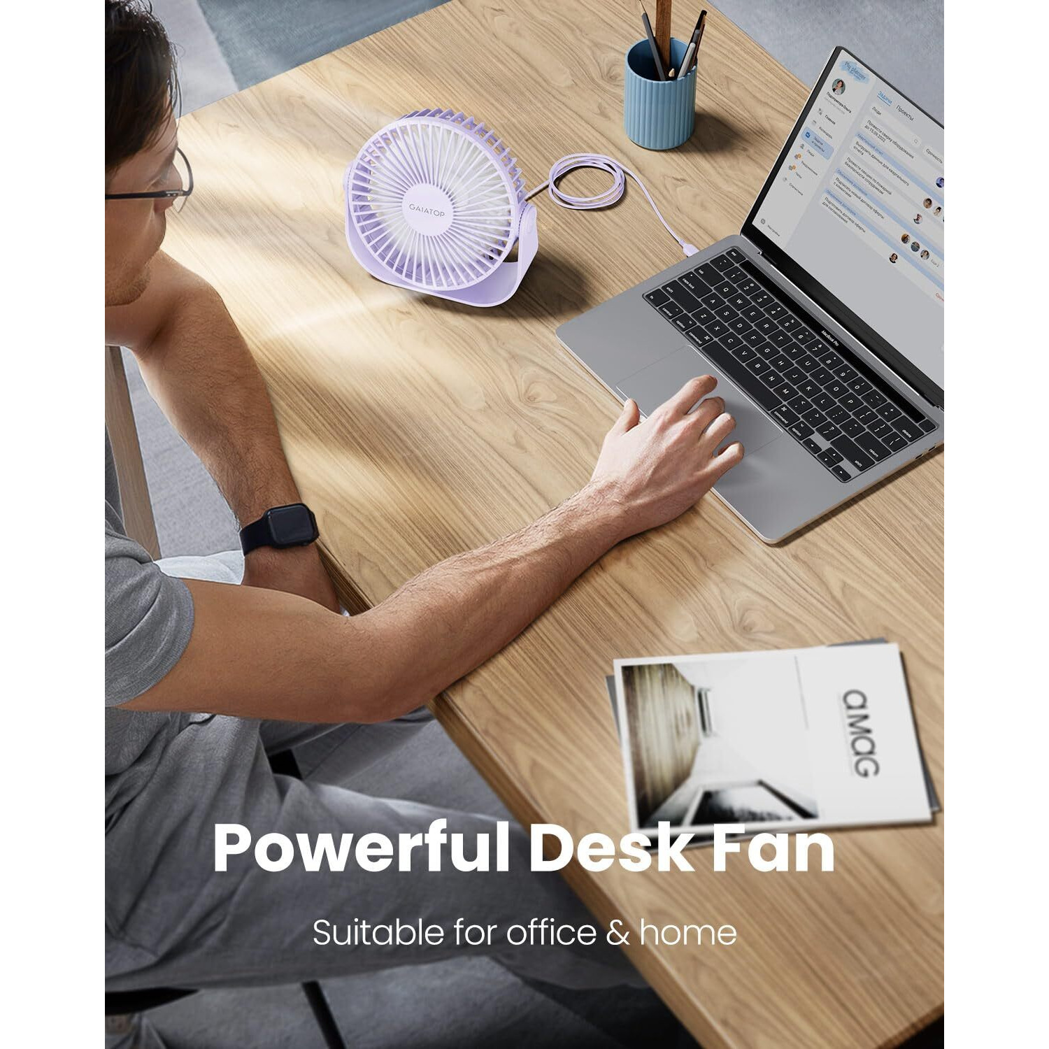 Gaiatop Usb Desk Fan  3 Speeds Portable Small Fan With Strong Airflow  5.5 Inch Quiet Table Fan  90 Rotate Personal Cooling Fan For Bedroom Home Office Desktop Travel (Purple)
