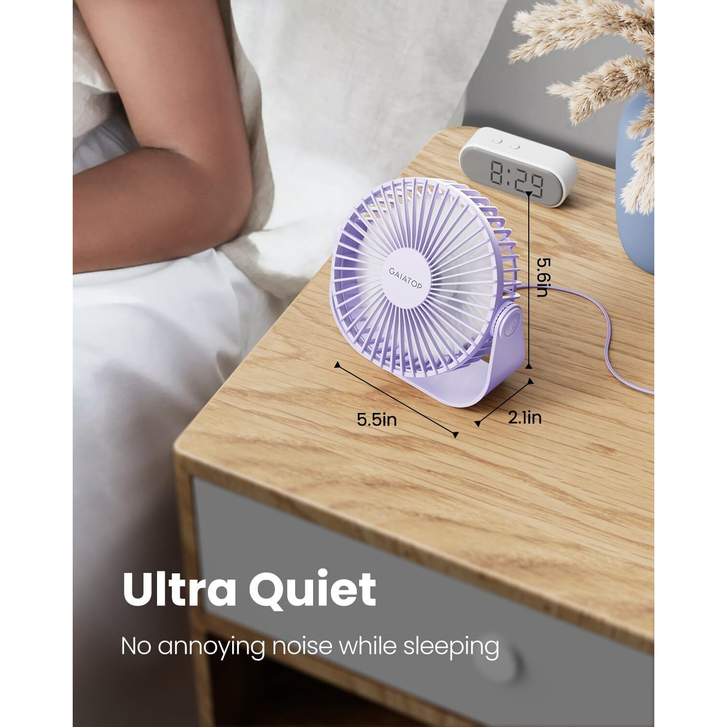 Gaiatop Usb Desk Fan  3 Speeds Portable Small Fan With Strong Airflow  5.5 Inch Quiet Table Fan  90 Rotate Personal Cooling Fan For Bedroom Home Office Desktop Travel (Purple)