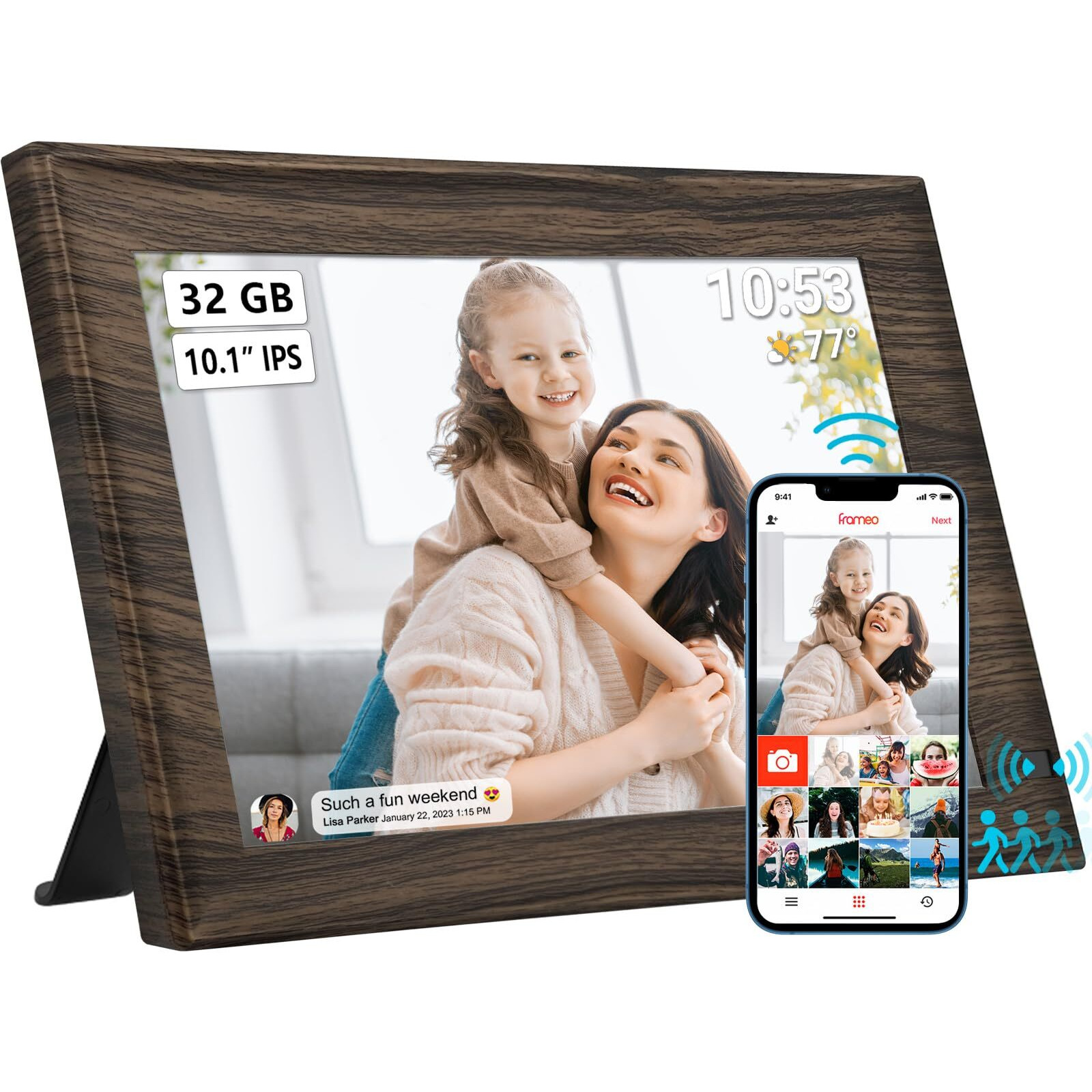 32Gb Frameo 10.1 Inch Smart Wifi Digital Photo Frame 1280X800 Hd Ips Lcd Touch Screen  Auto-Rotate  Motion Sensor  Built In 32Gb Memory  Share Moments Instantly Via Frameo App From Anywhere