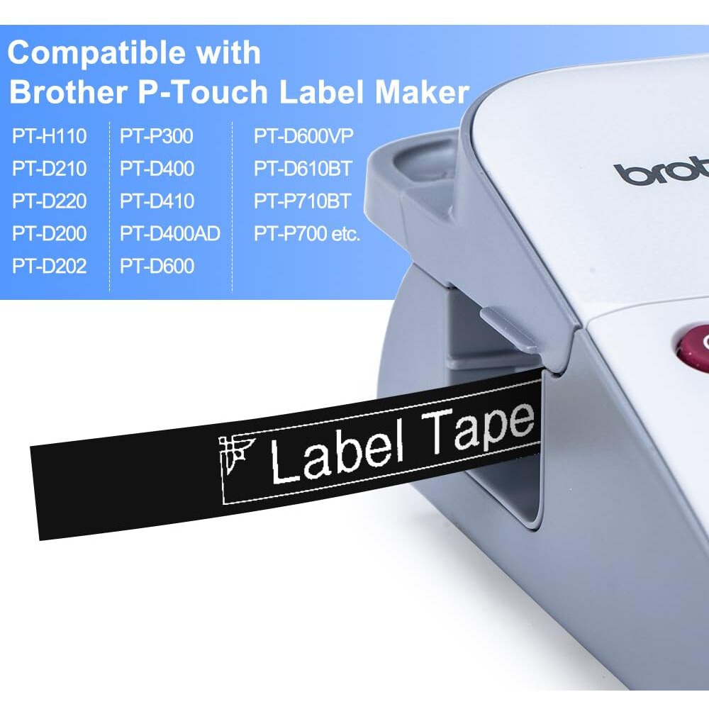 Greateam Black Label Tape Replacement For Brother P-Touch Black Label Tape Tze-335 12Mm 0.47'' Tz Tape White On Black Compatible With Ptd210 Pth110 Ptd220 Ptd400 Ptd410 Ptd600 Label Maker