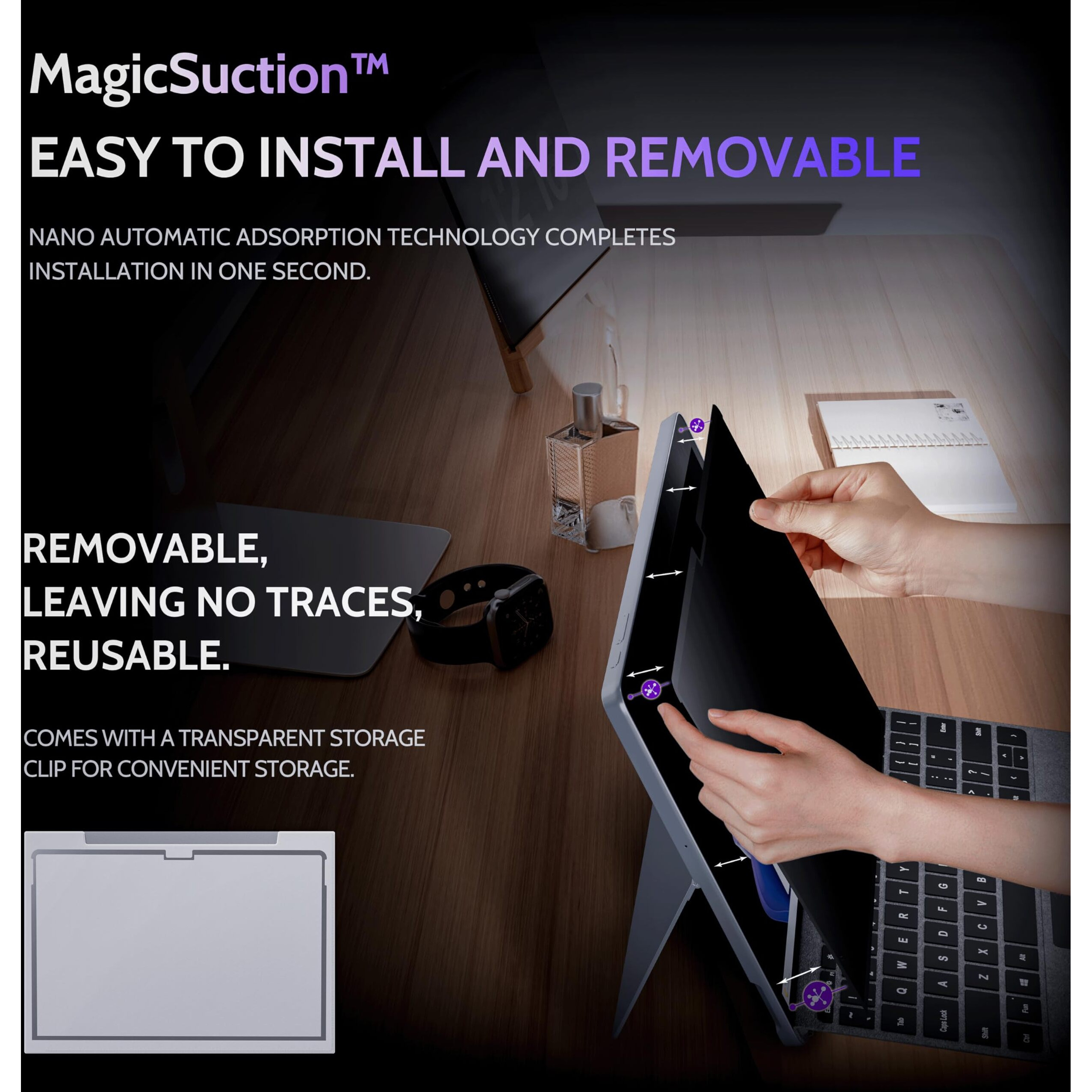 Peslv Privacy Screen For 10.5 Inch Surface Go 3/2/1  Magicsuction Removable Anti Spy Black Protector  Glare Blue Light Filter For Microsoft Laptop Computer Monitor